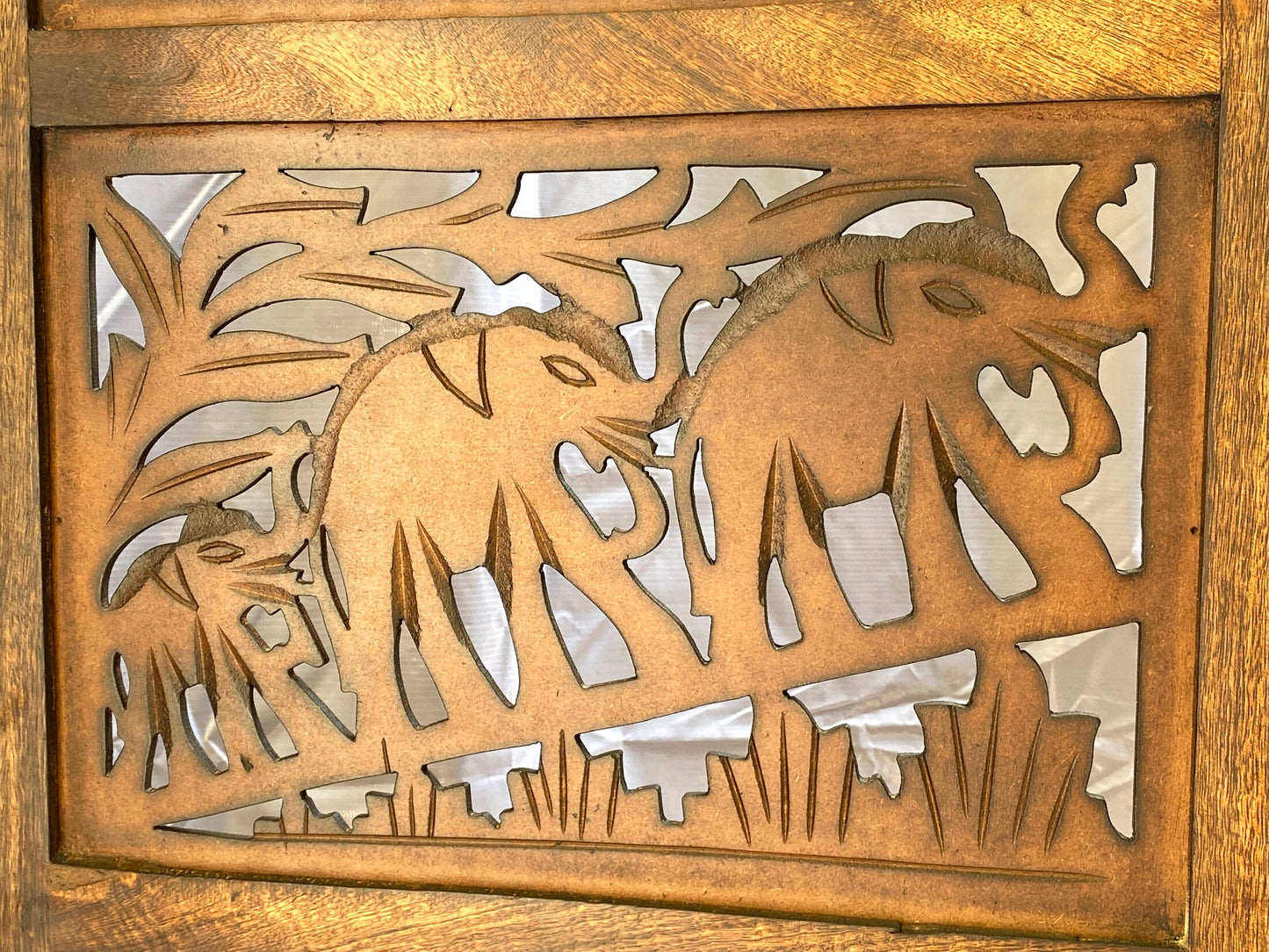 Mid century Elephant carving Design Wooden Folding Divider, Partition, Handmade Self standing separator