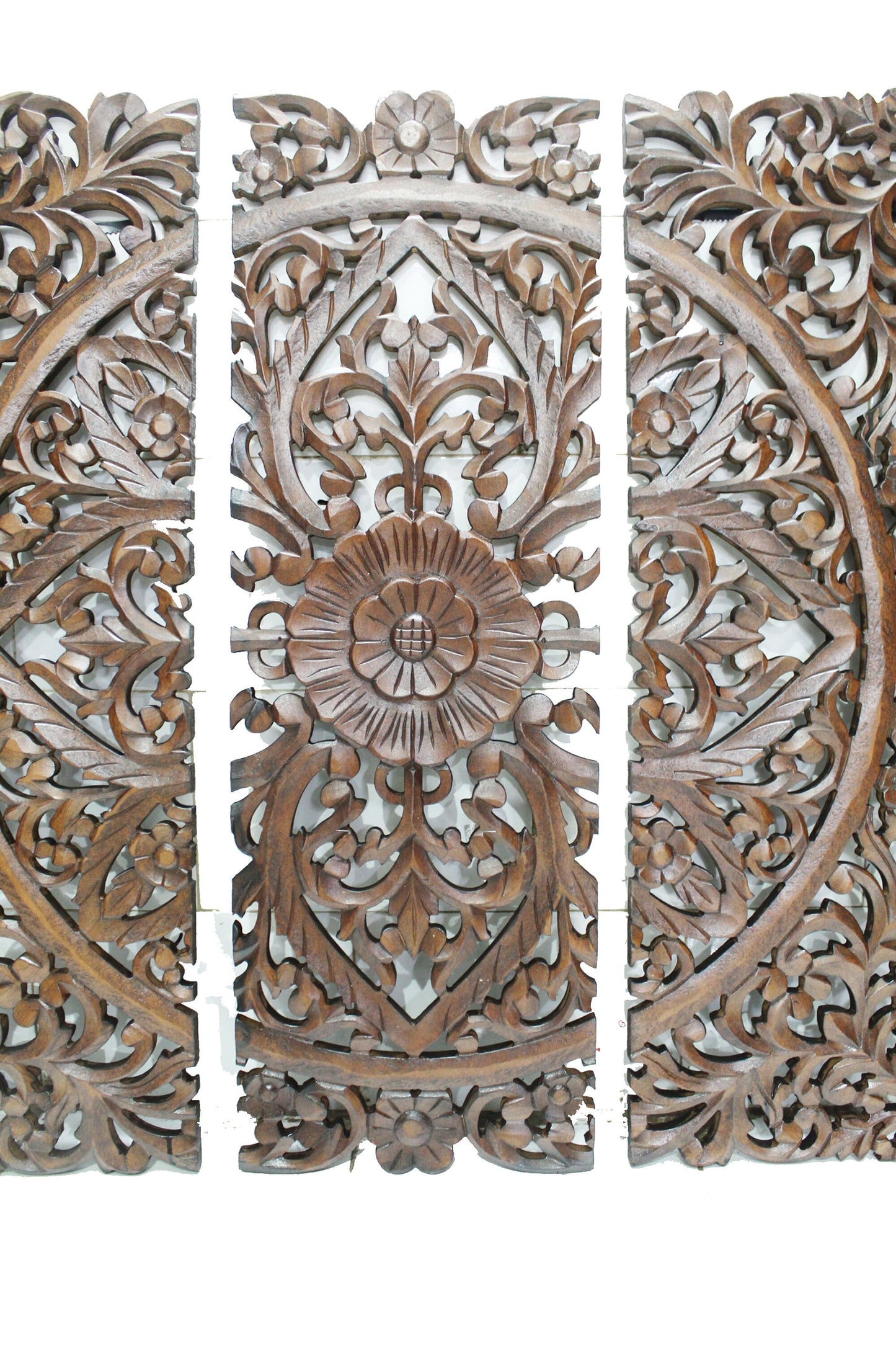 Flower Design Wooden Hanging Fixture, Large Walnut Carving Wall décor, mandola Arts