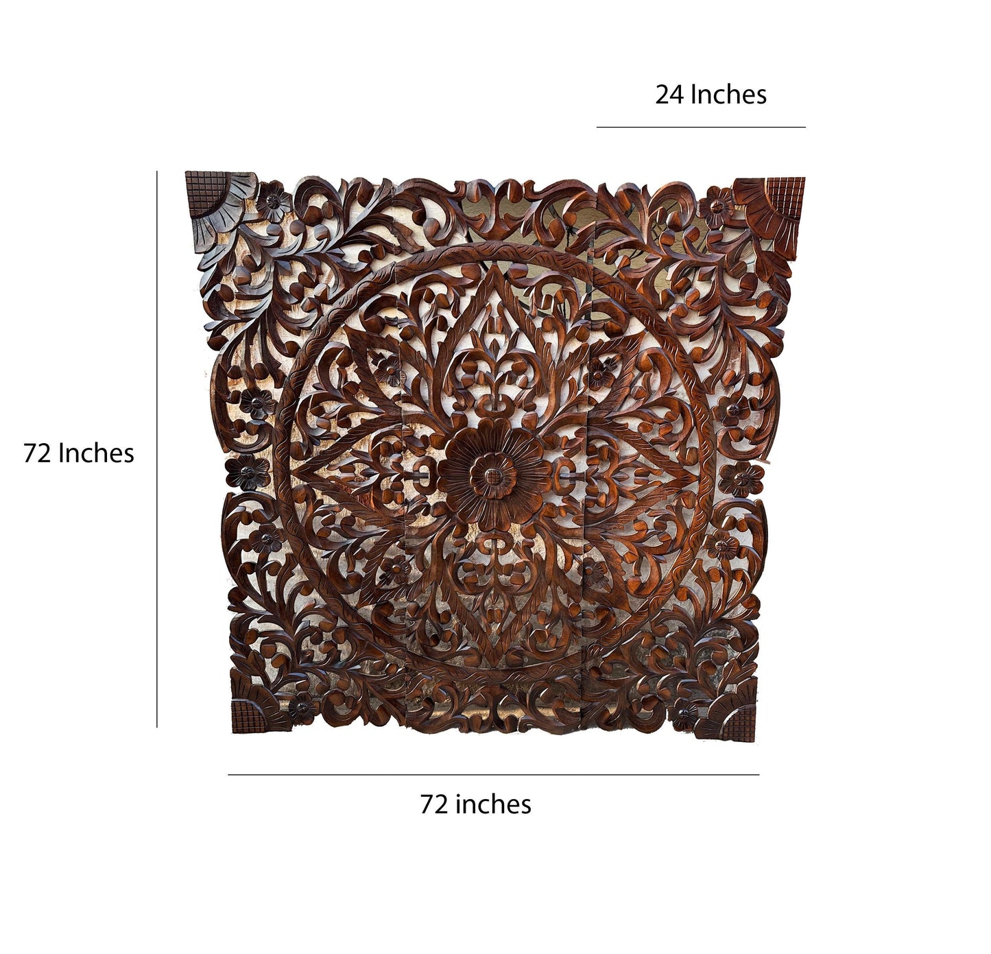 Mid century Wooden Hanging Fixture, Handmade Large Brown Carving Wall décor, mandola Arts