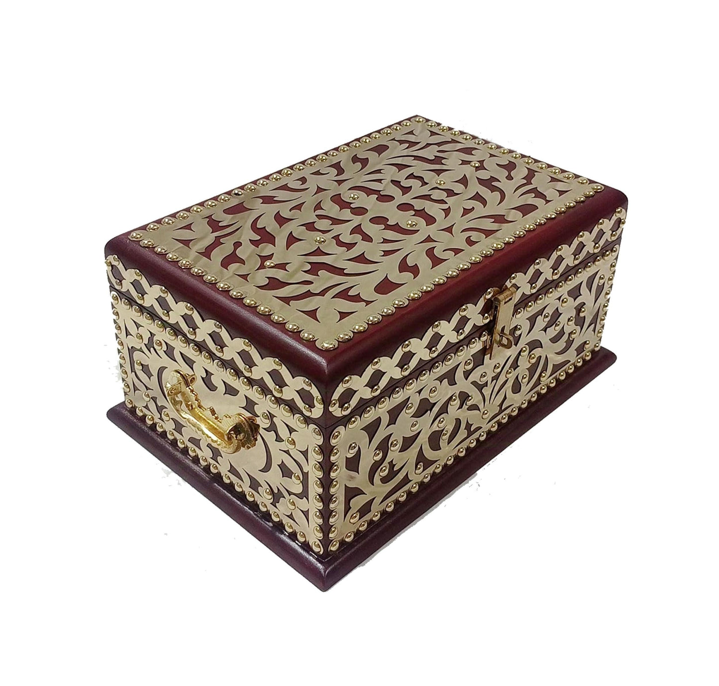 Handmade Wooden Storage Trunk: Brass Decor, Jewelry Box