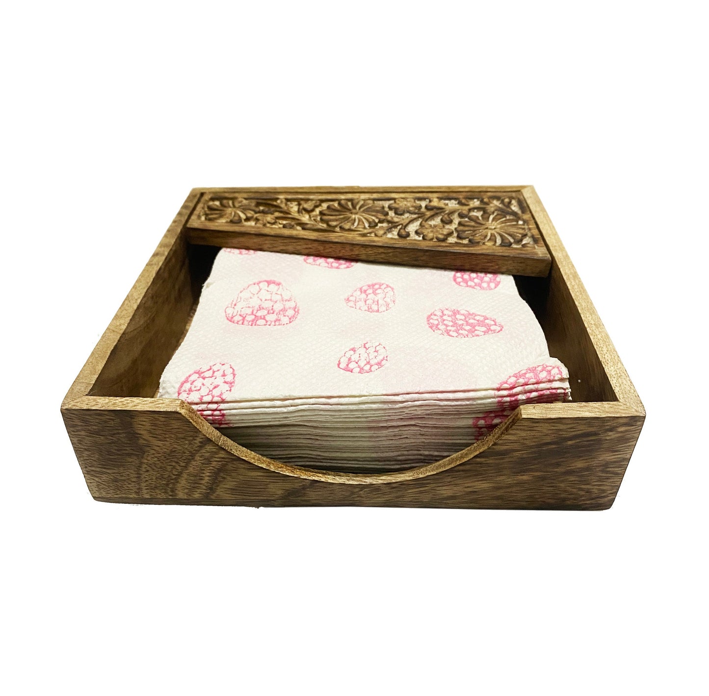 wood carved Tray for napkins, handmade Wooden Napkin holder coffee table décor