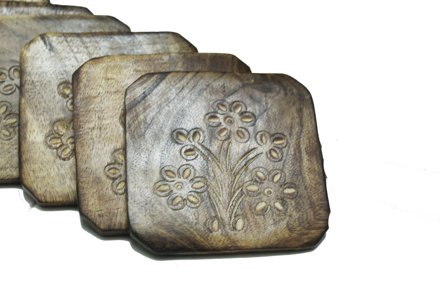 Iron wood Coaster set of 6, handmade carved coaster with metal Stand