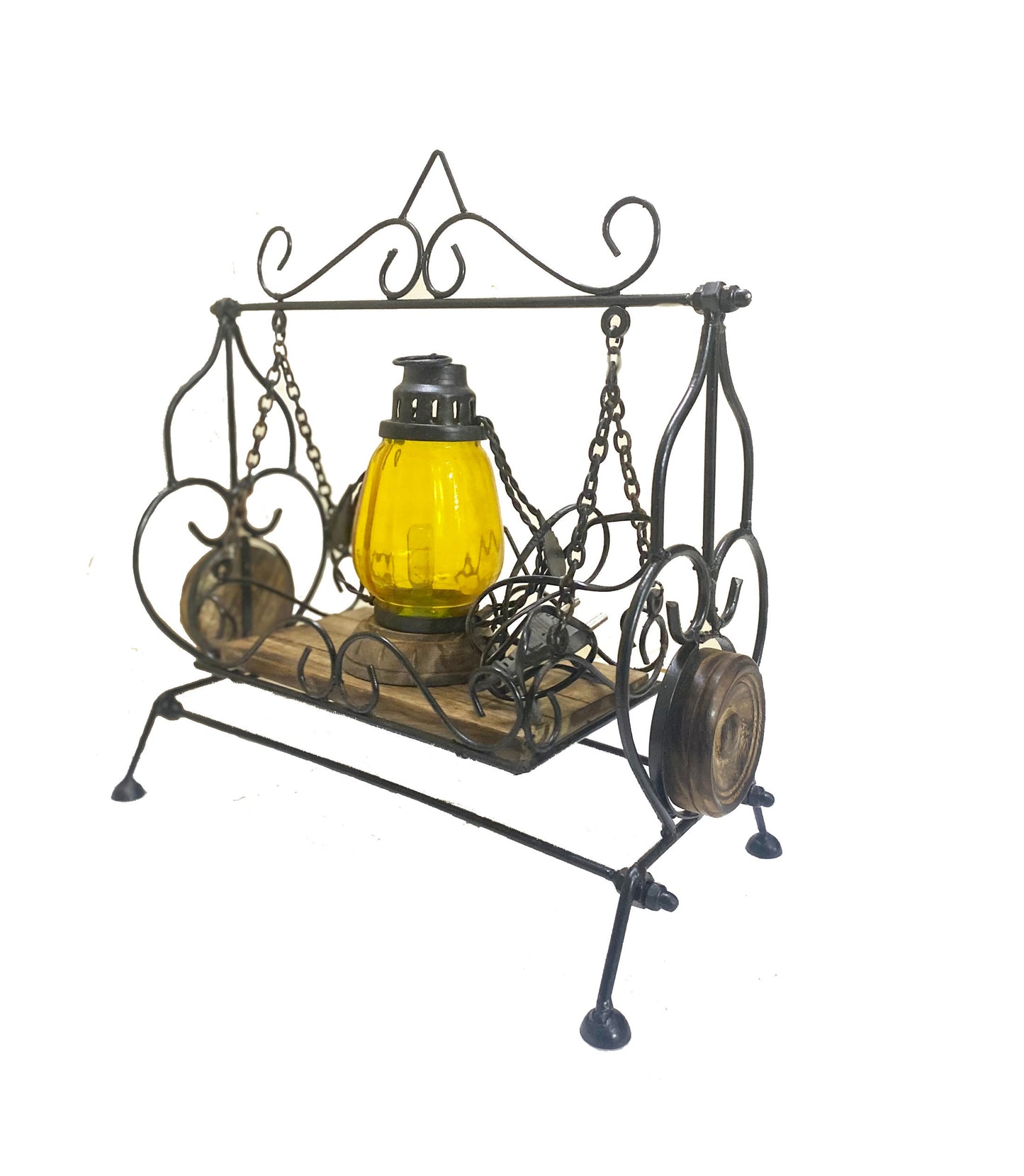 Handmade Wood & Wrought Iron Miniature Swing: Temple Decor