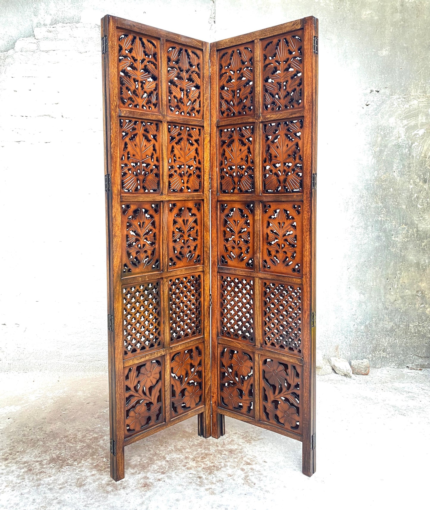 Mid-Century Modern Wood Folding Divider: Handmade Partition Screen