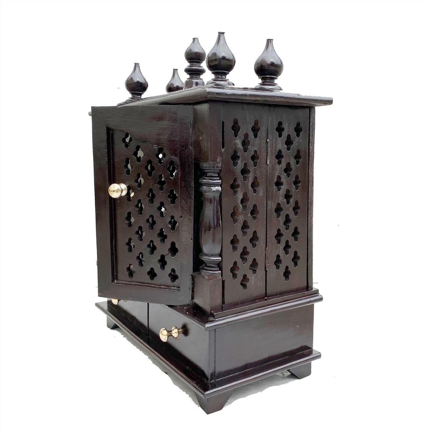 Handmade Walnut Wood Temple Mandir: 2-Shelf Wooden Shrine