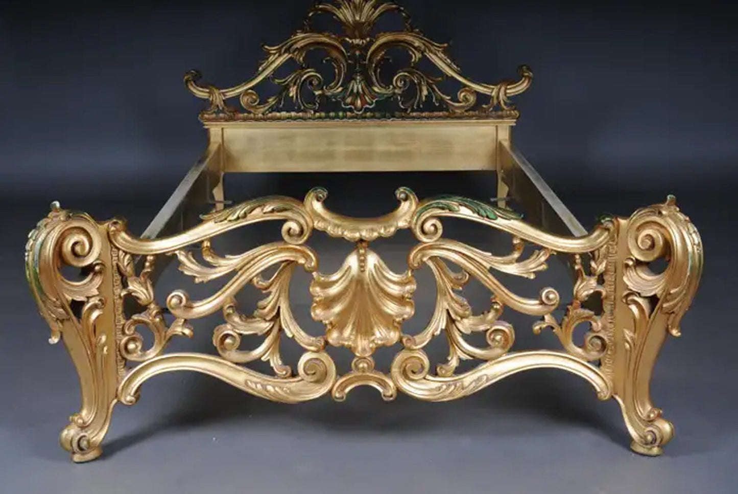 Mid Century Handmade 20th Century Rococo Gold French Louis XV Bed