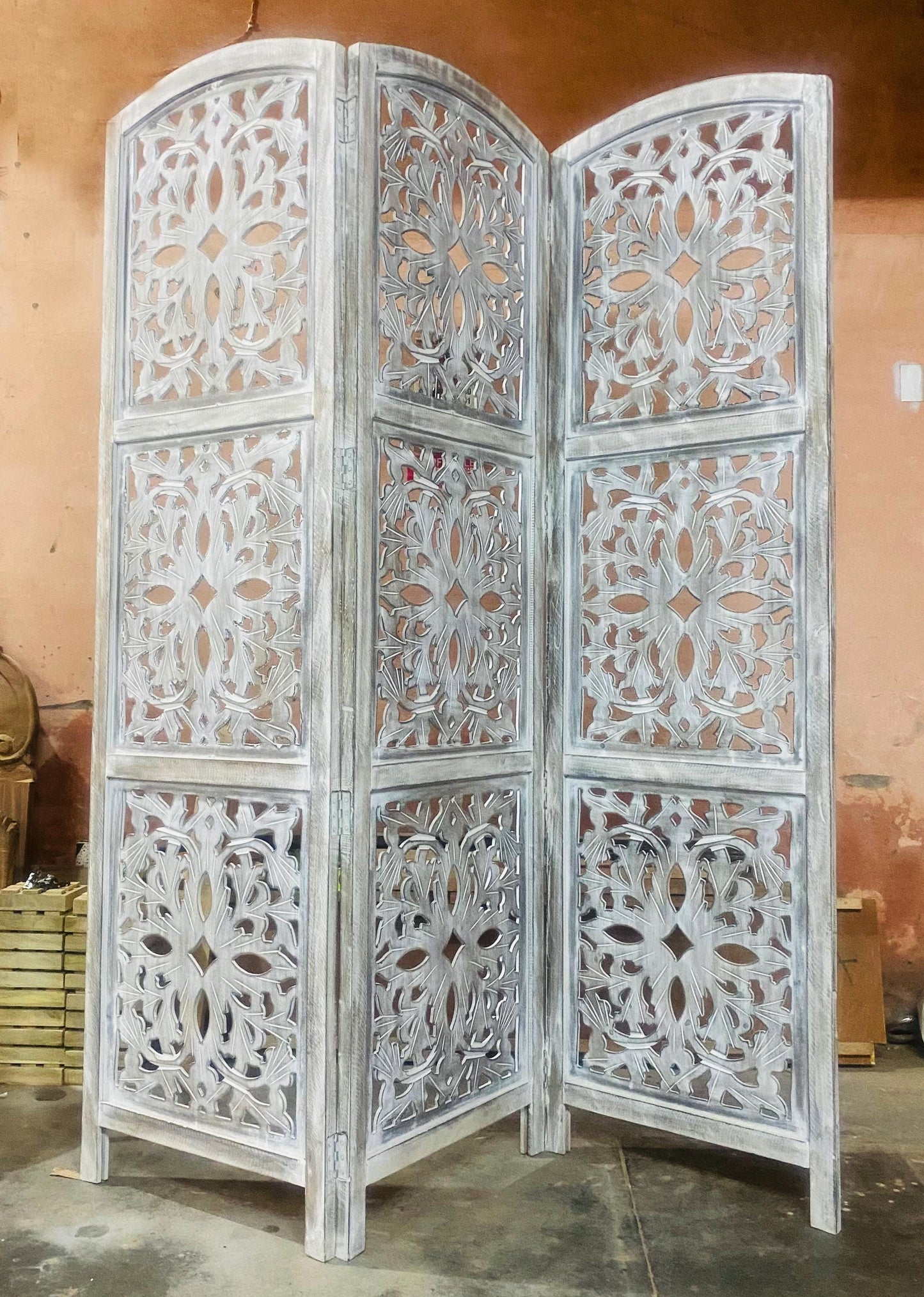 Handmade Wooden Folding Room Divider: Mid-Century Modern Partition