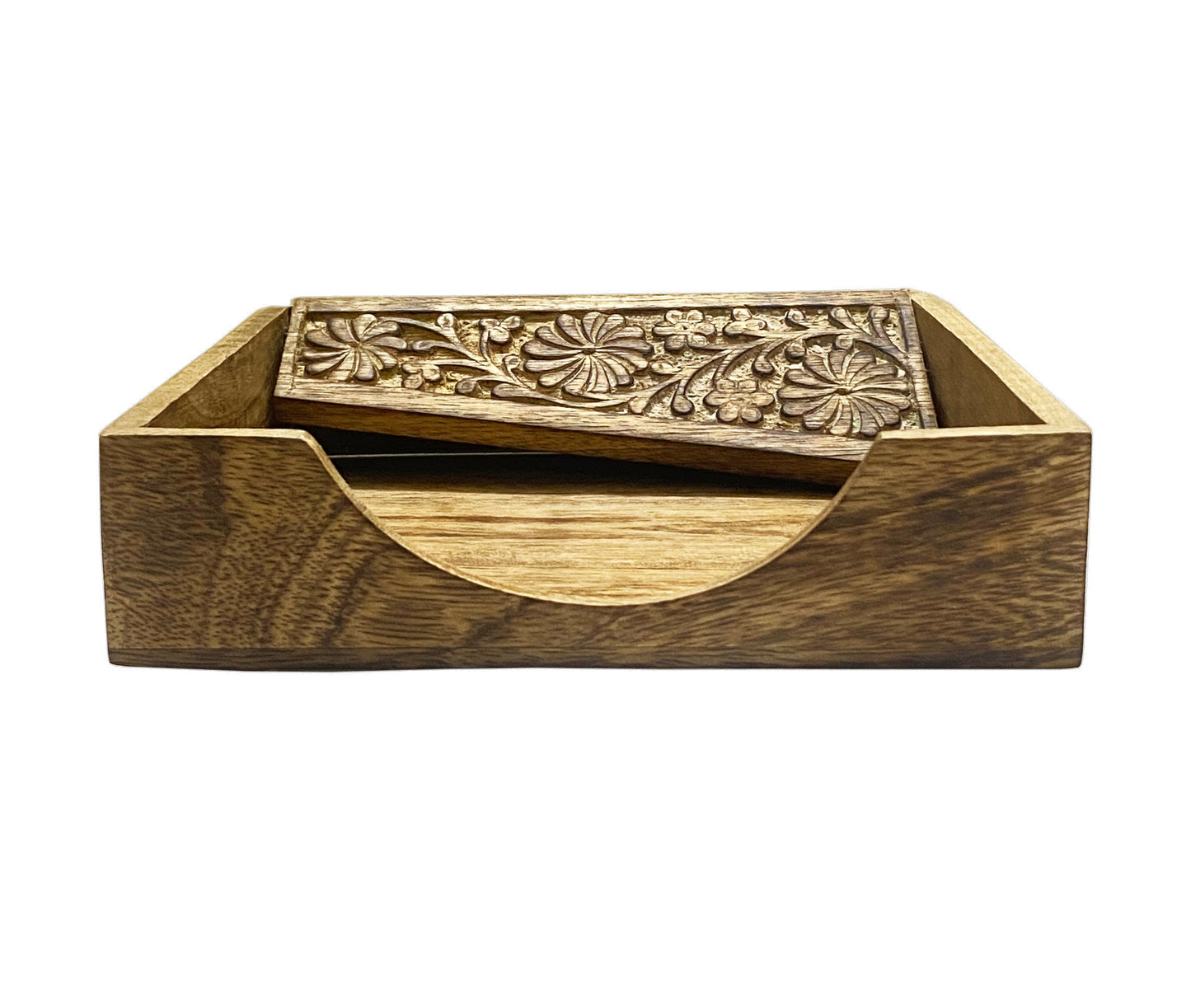 wood carved Tray for napkins, handmade Wooden Napkin holder coffee table décor