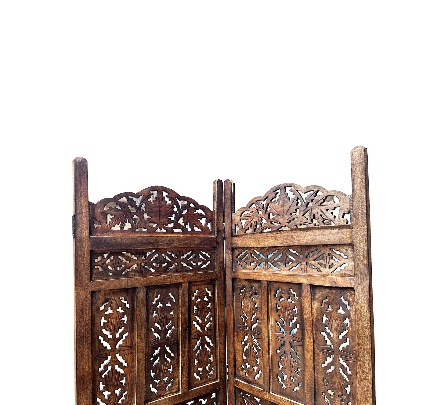 Mid-Century Modern Folding Wooden Room Divider: Handmade Carving Design