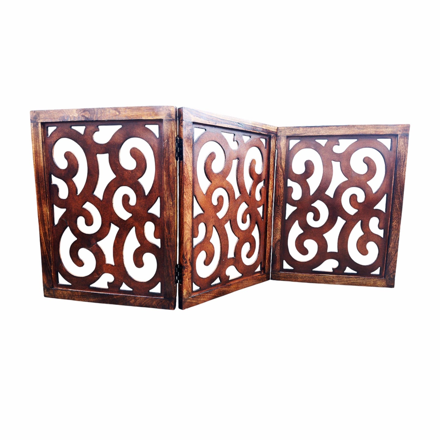 Mid-Century Modern Twist design Brown Wood Folding Divider: Pet & Baby Gate