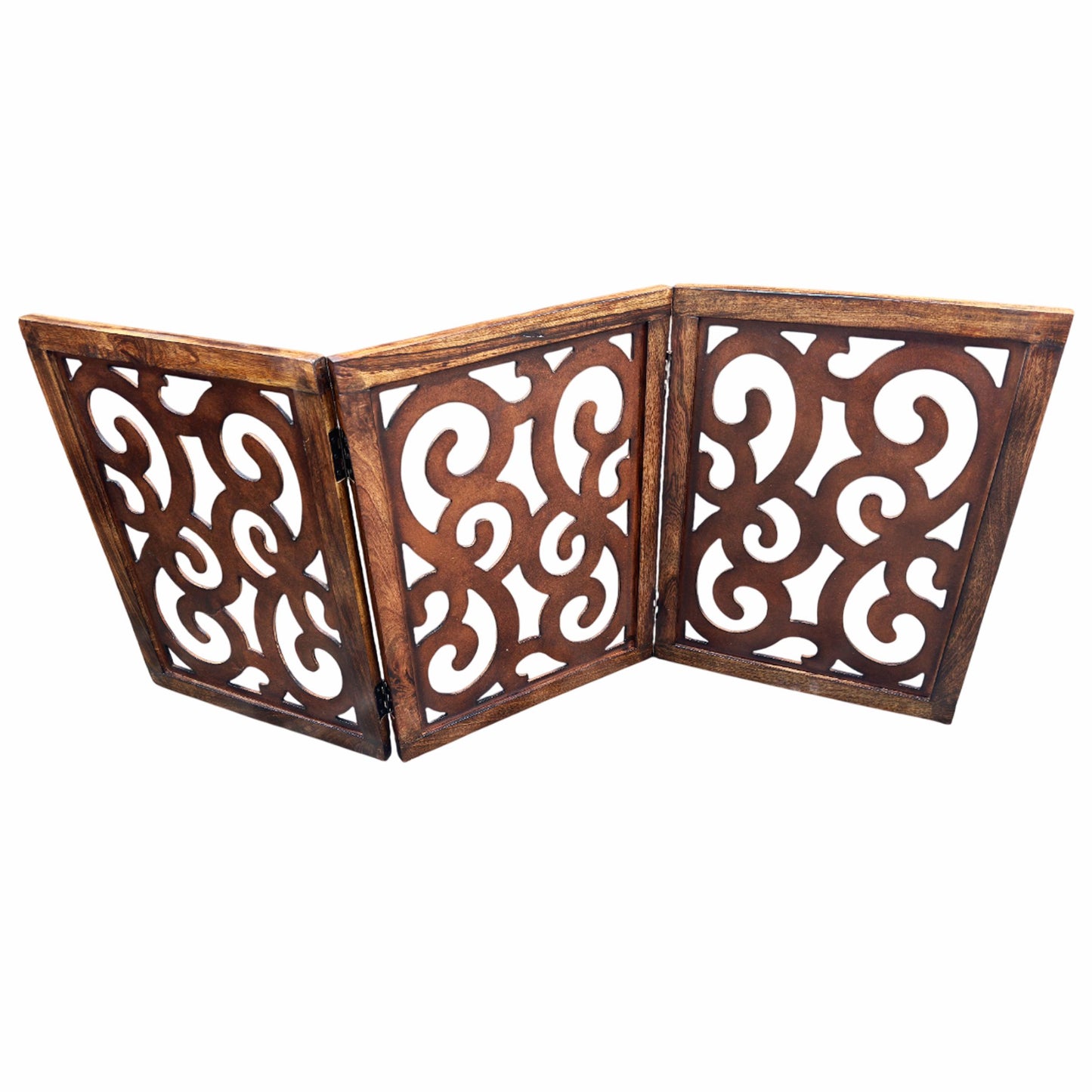 Mid-Century Modern Twist design Brown Wood Folding Divider: Pet & Baby Gate