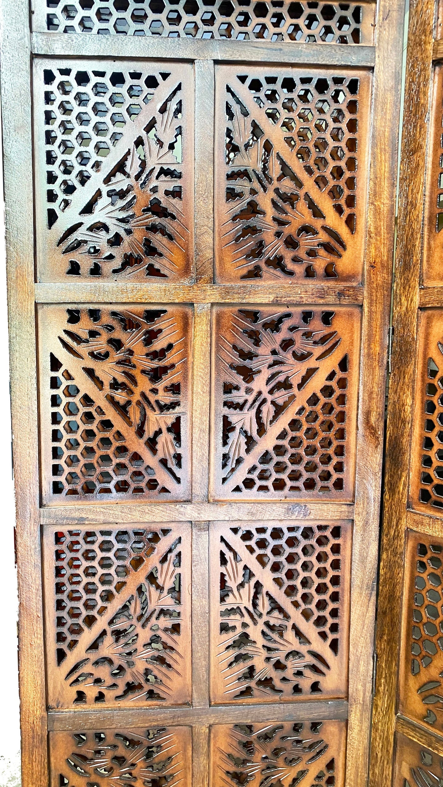 Mid-Century Modern Wooden Folding Room Divider - Handmade Partition