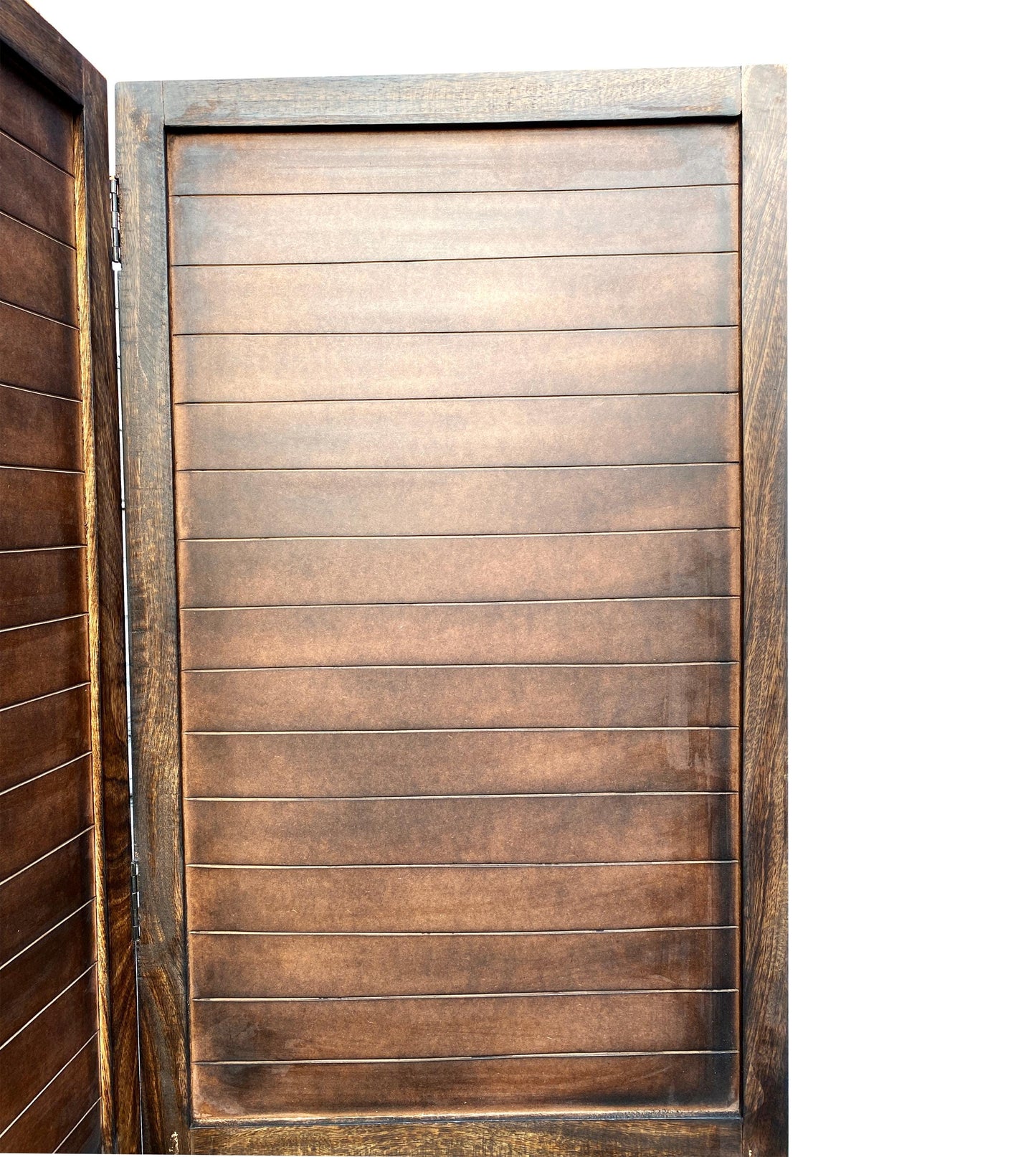 Mid-Century Modern Wood Folding Divider: Brown Stripe Room Partition