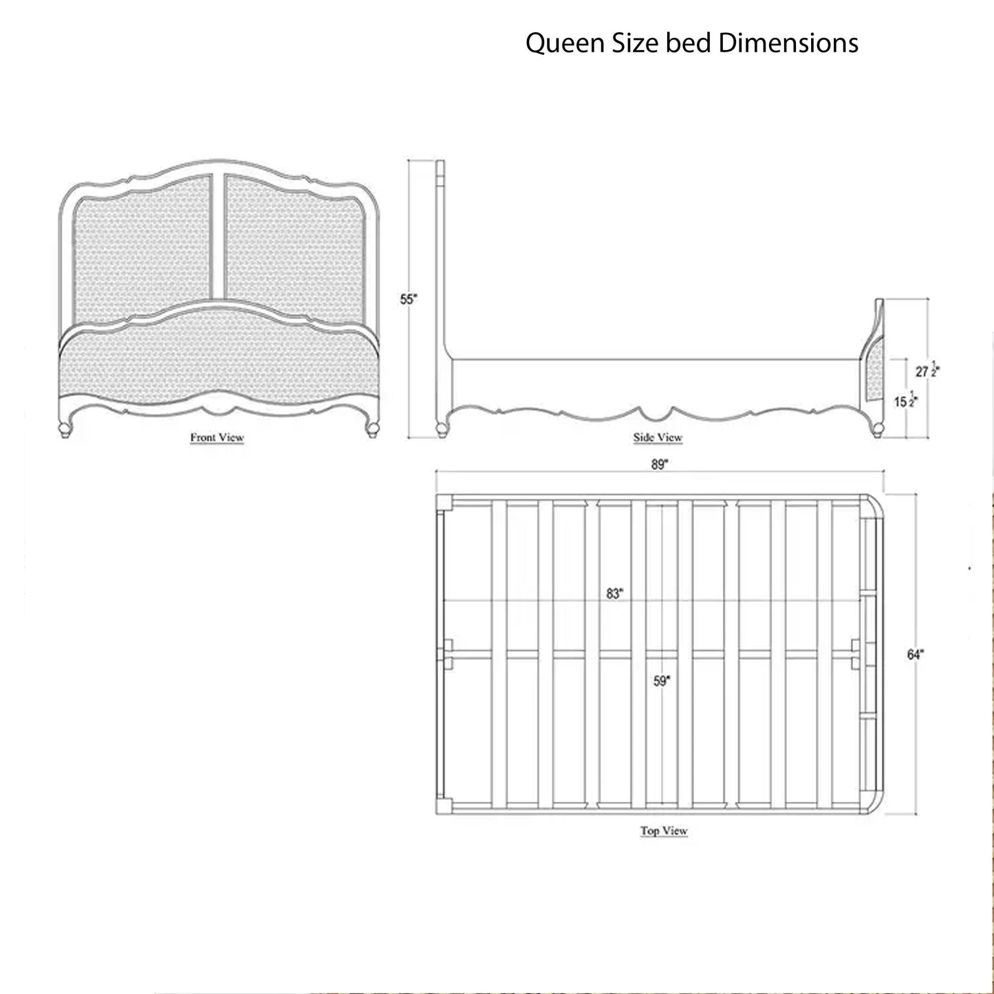 Handmade White Oak & Cane King Bed Frame - Mid Century Modern