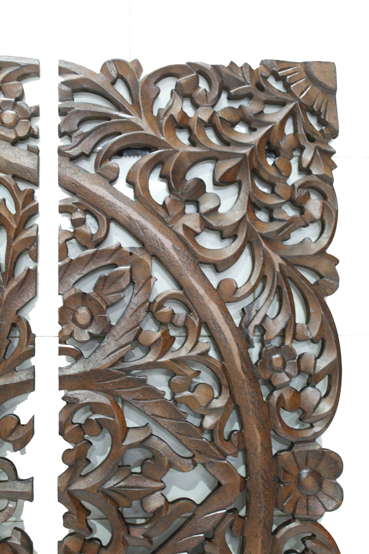 Flower Design Wooden Hanging Fixture, Large Walnut Carving Wall décor, mandola Arts