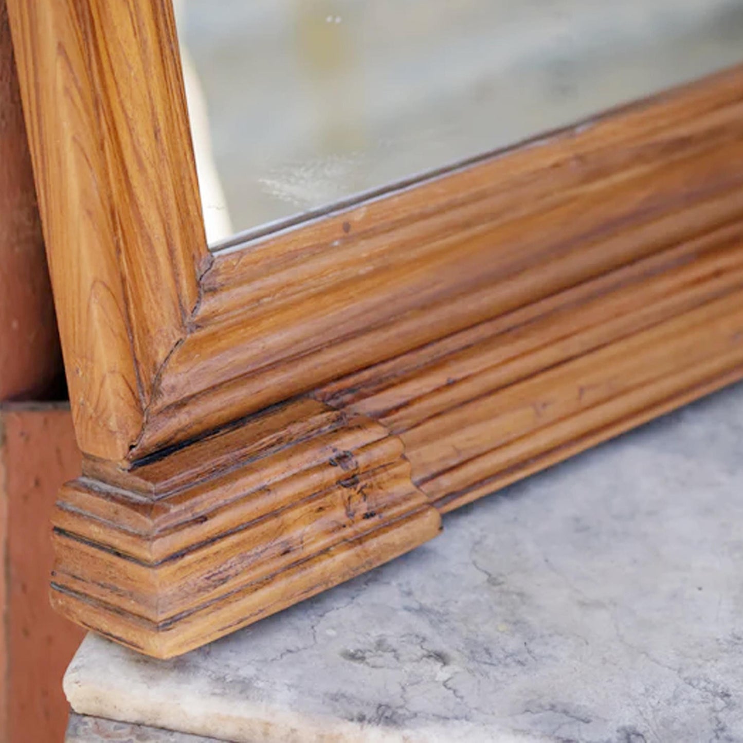 Handmade Mid-Century Wood Wall Mirror: Carved Wooden Frame