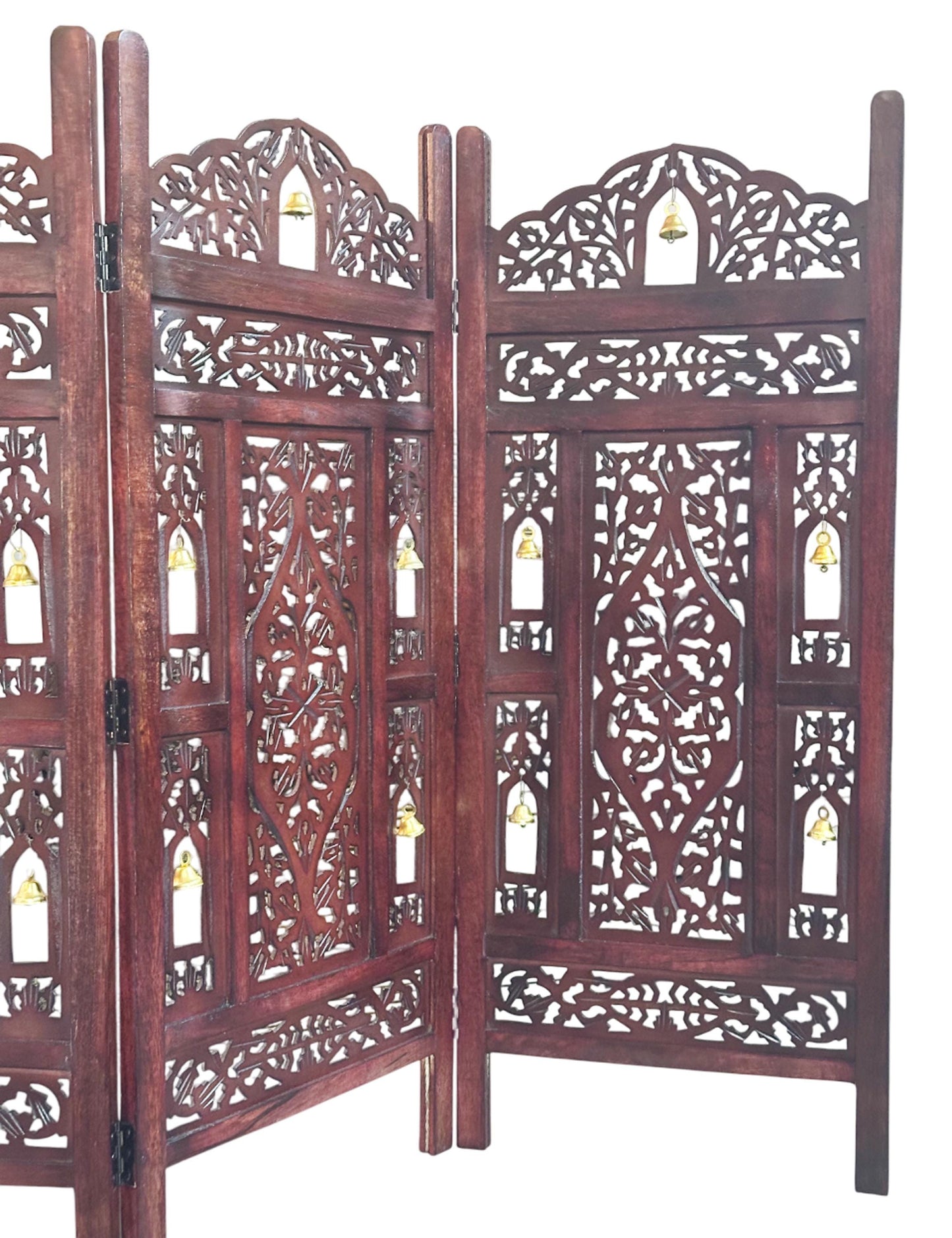 Mesh and Bell Style Wooden Folding Divider, Partition, Handmade Self standing separator