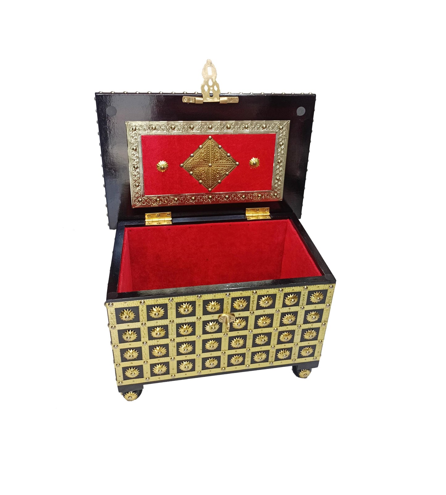 Hand Carved Wooden Brass Decorative  chest box 18 x 12 inches, beautiful house warming gift, handmade wooden treasure chest Storage trunk