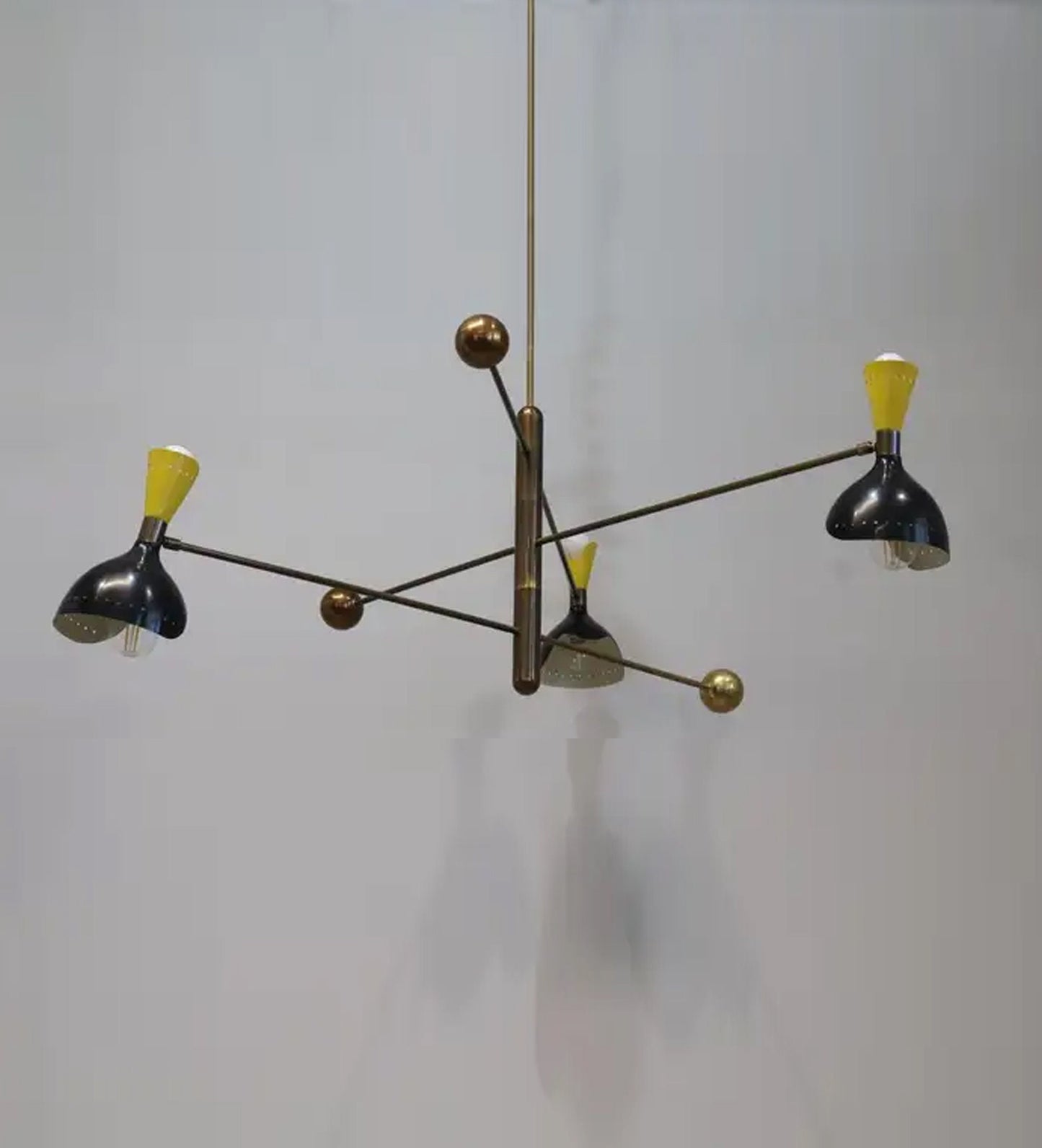 mid century 6 light 3 arm brass rotating chandelier, Handmade ceiling light fixture