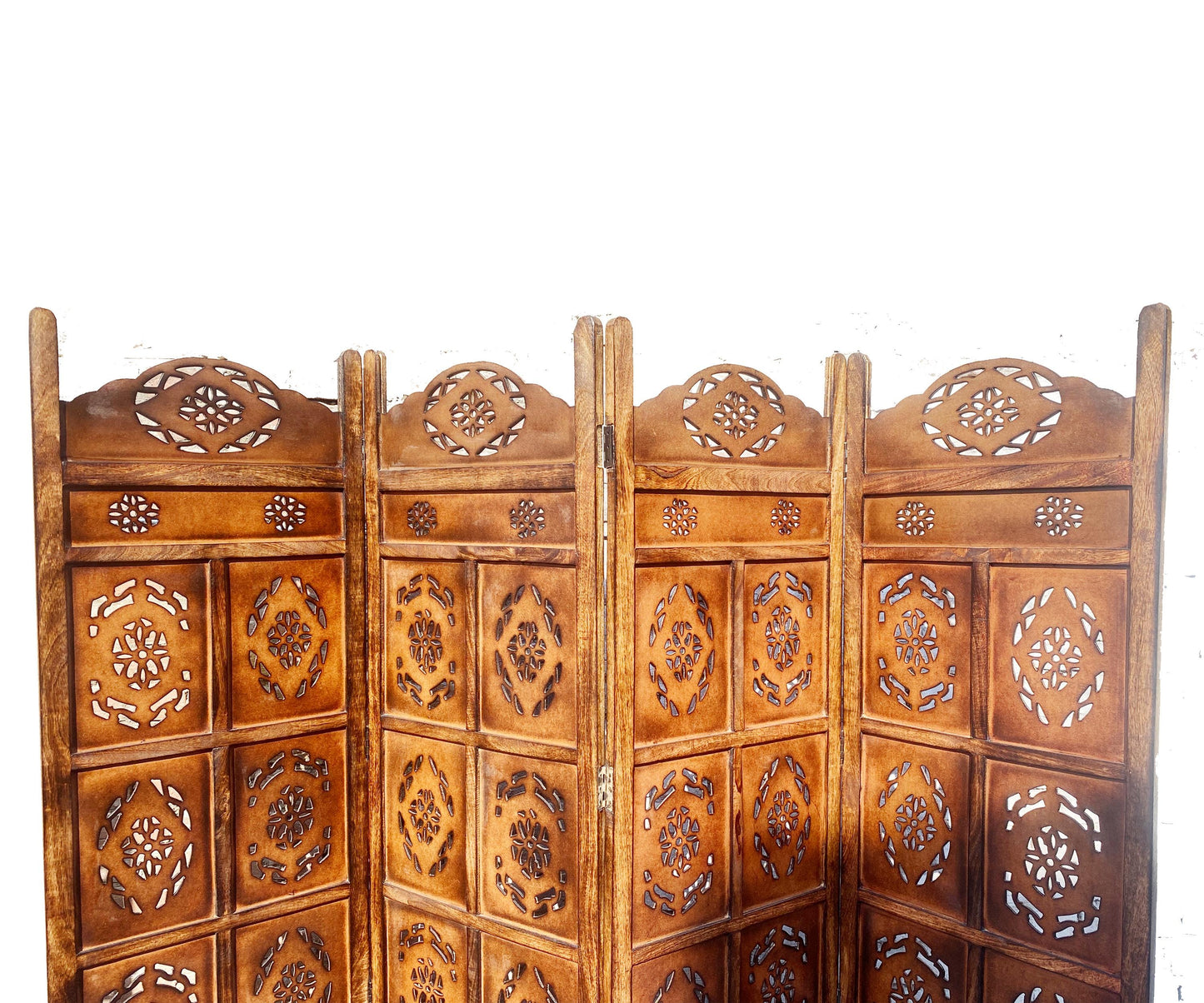 Mid century Design Round top Design Wooden Folding Divider, Partition, Handmade Self standing separator