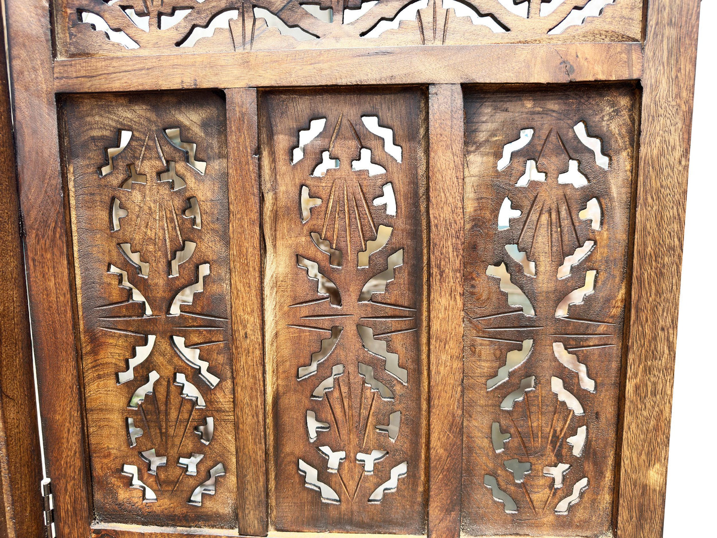 Mid-Century Modern Folding Wooden Room Divider: Handmade Carving Design