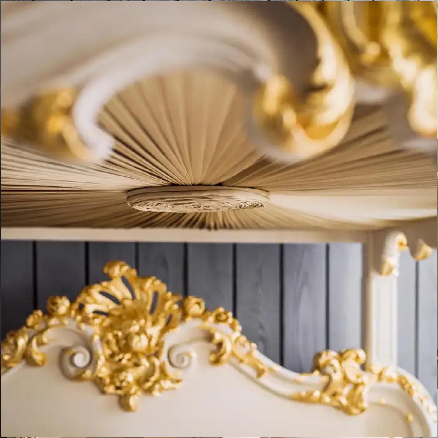 Handmade Rococo Style Four Poster Bed: Gold Gilt Wood Frame