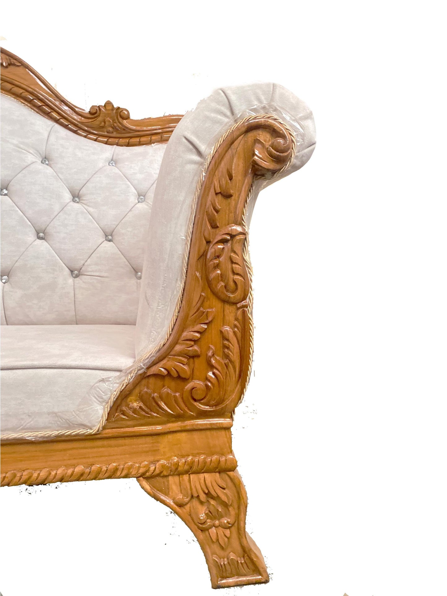 Handmade Louis XVI Style Sofa: Teak Wood, Cream Upholstery
