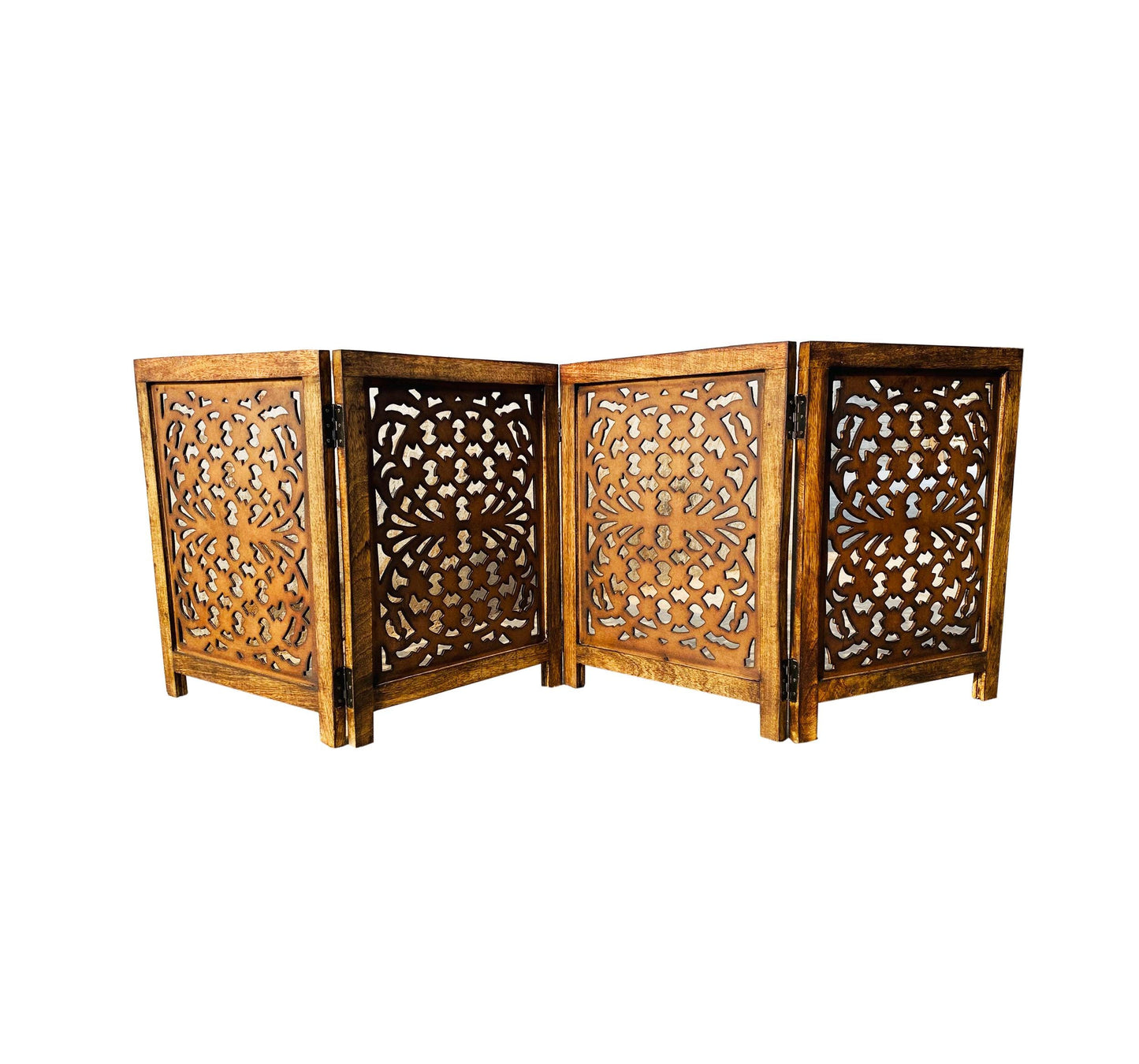 Mid-Century Modern Brown Wood Folding Divider: Pet & Baby Gate