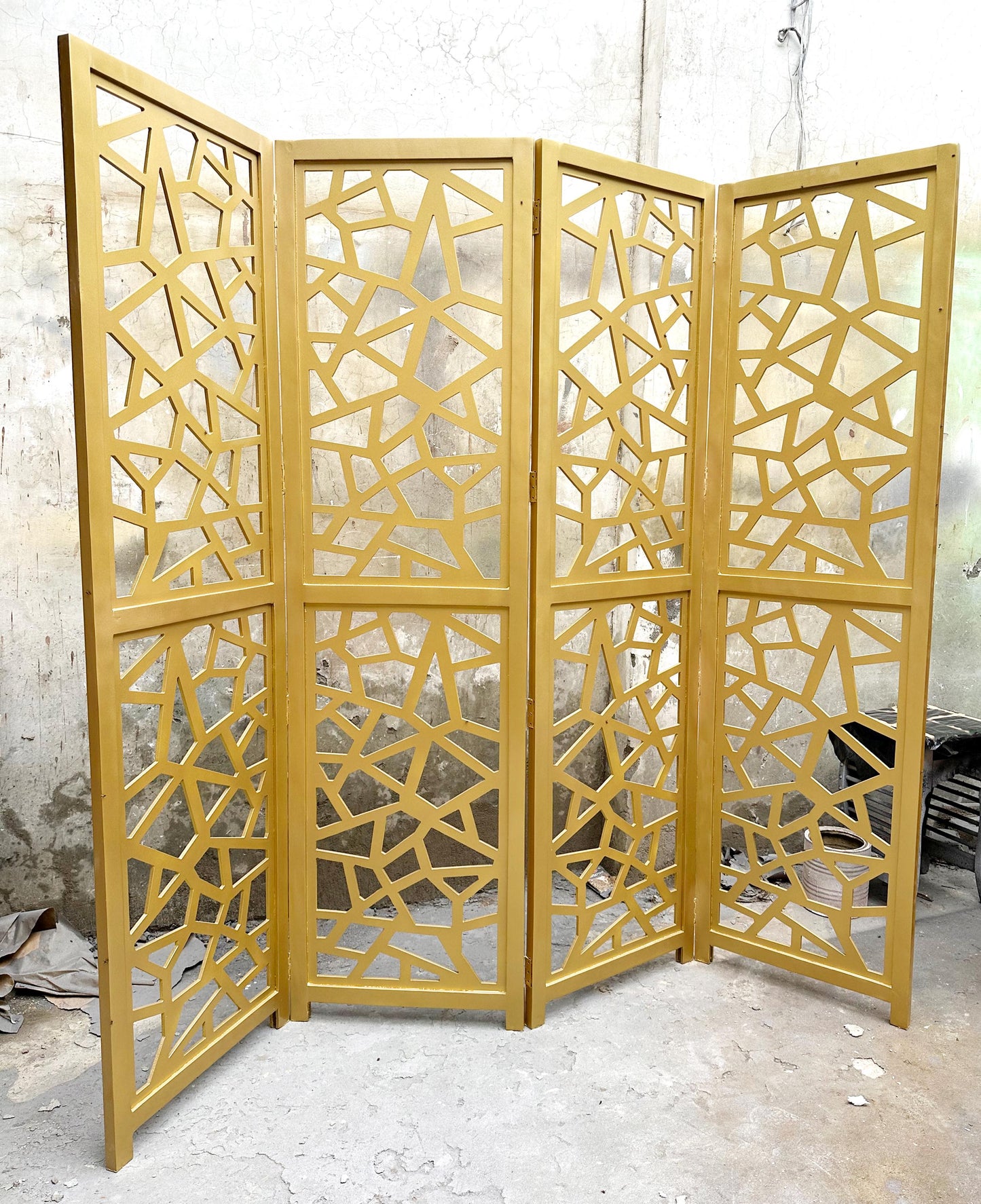 Mid century Design Gold Wooden Folding Divider, Partition, Handmade Self standing separator