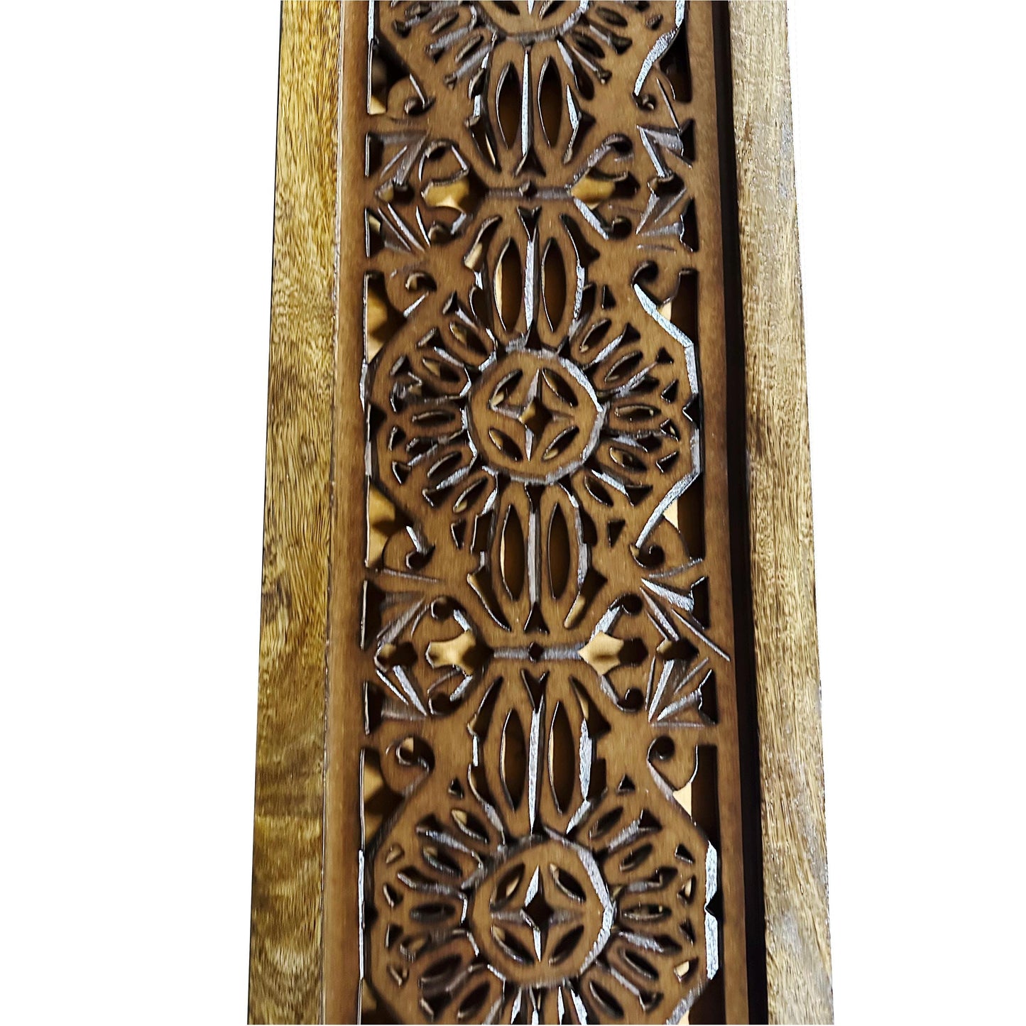 Mid-Century Modern Wood Wall Panel: Brown Flower Carving, 72x24 Inches