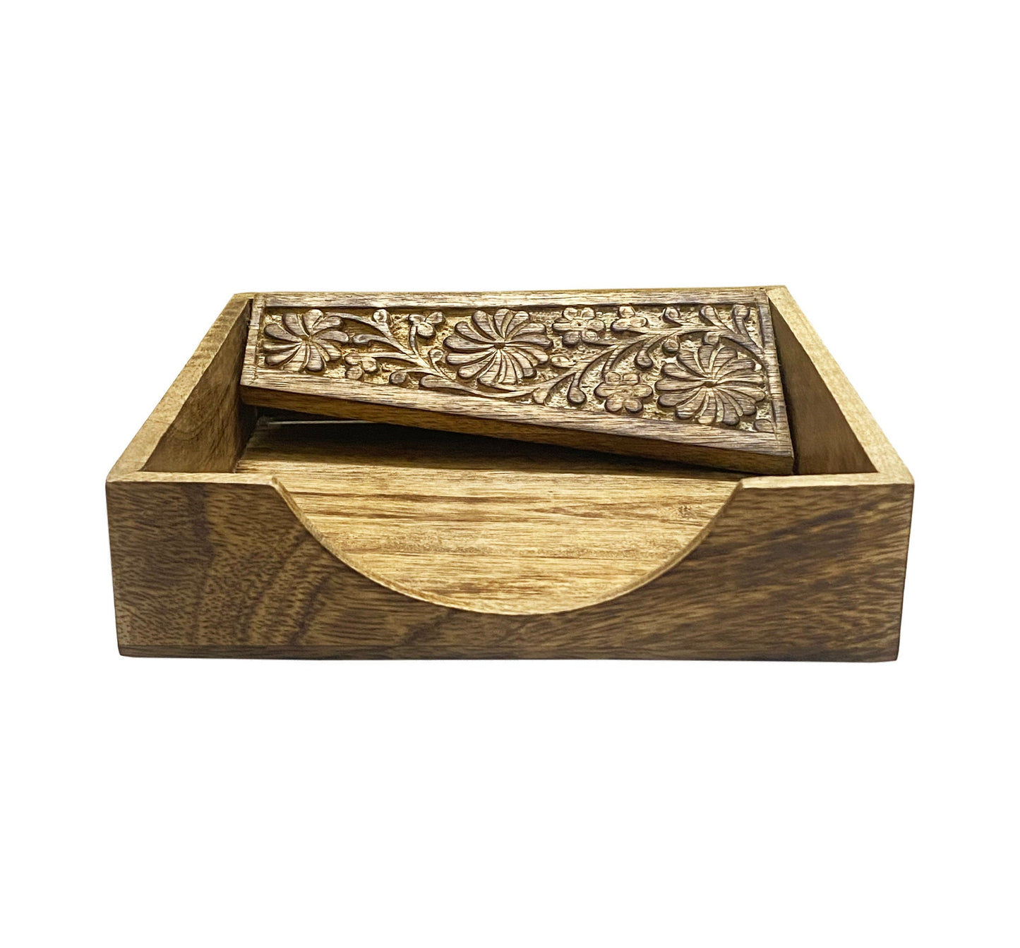 wood carved Tray for napkins, handmade Wooden Napkin holder coffee table décor