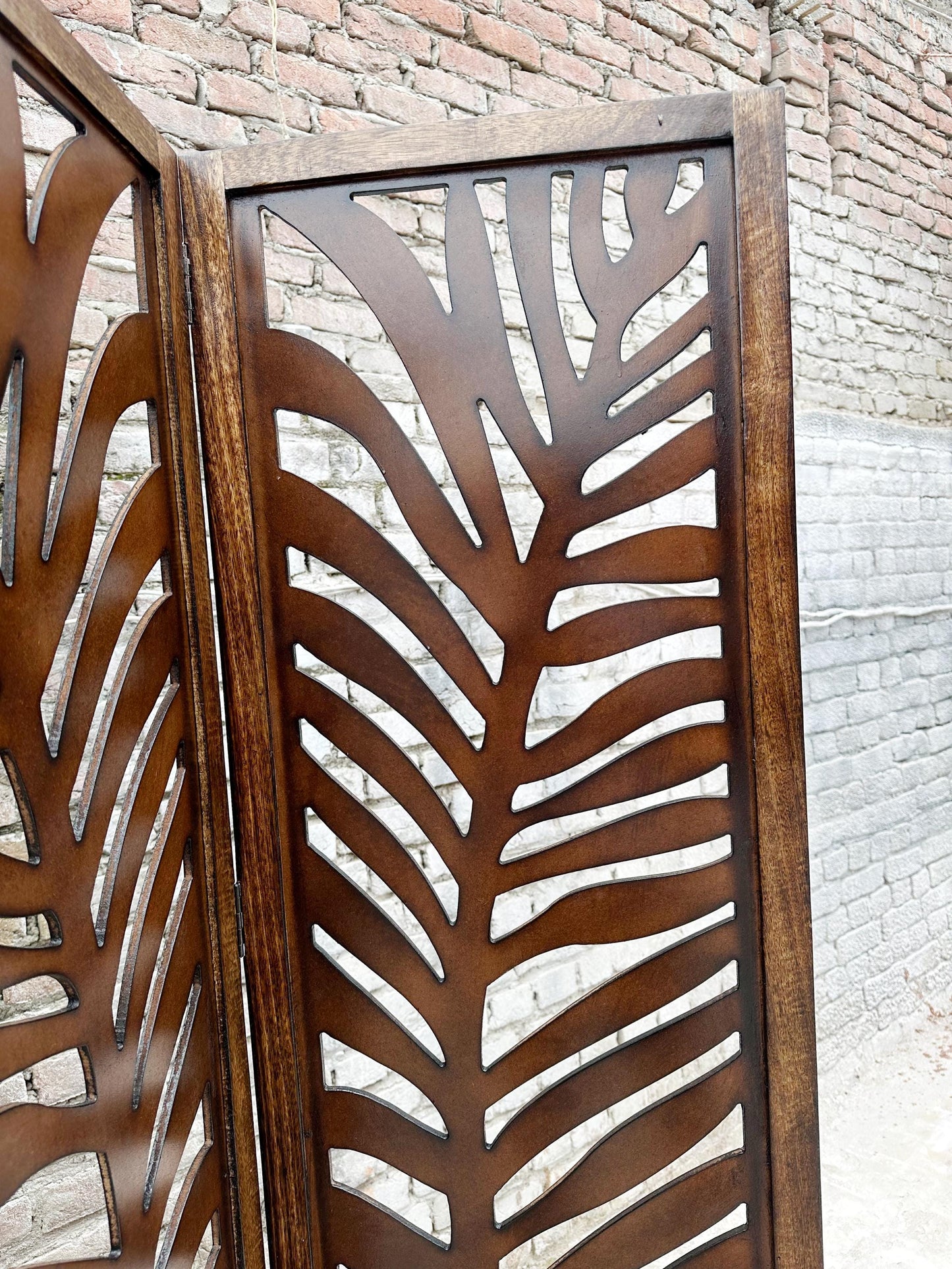 Mid century Big Leaf Design Wooden Folding Divider, Partition, Handmade Self standing separator