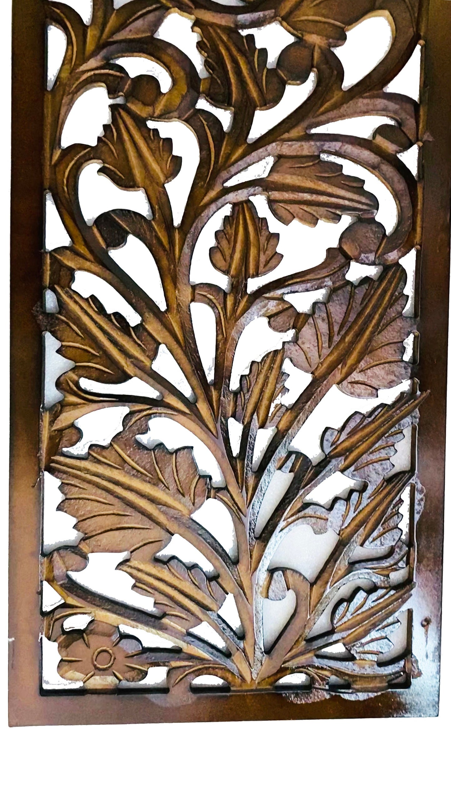 Mid century Brown Leaves carving design Wall Panel Hanging Mandola art fixture