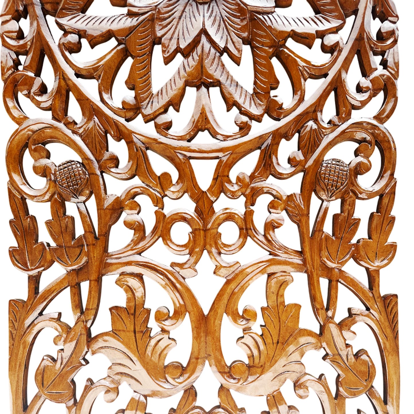 Mid century Brown Flower carving design Wall Panel Hanging Mandola art fixture