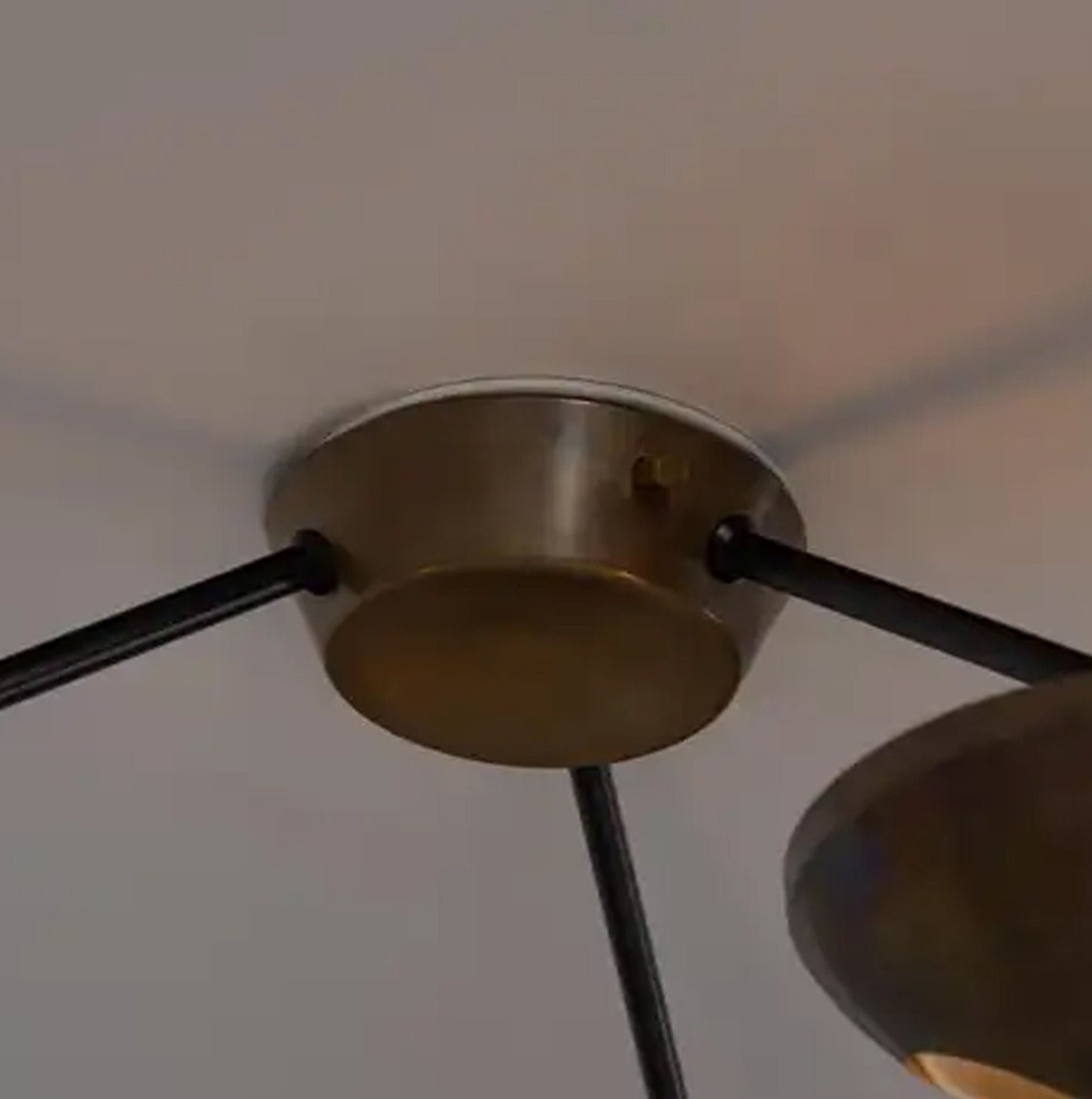 Mid century 3 Light Flush Mount, Antique Brass Italian design ceiling light fixture