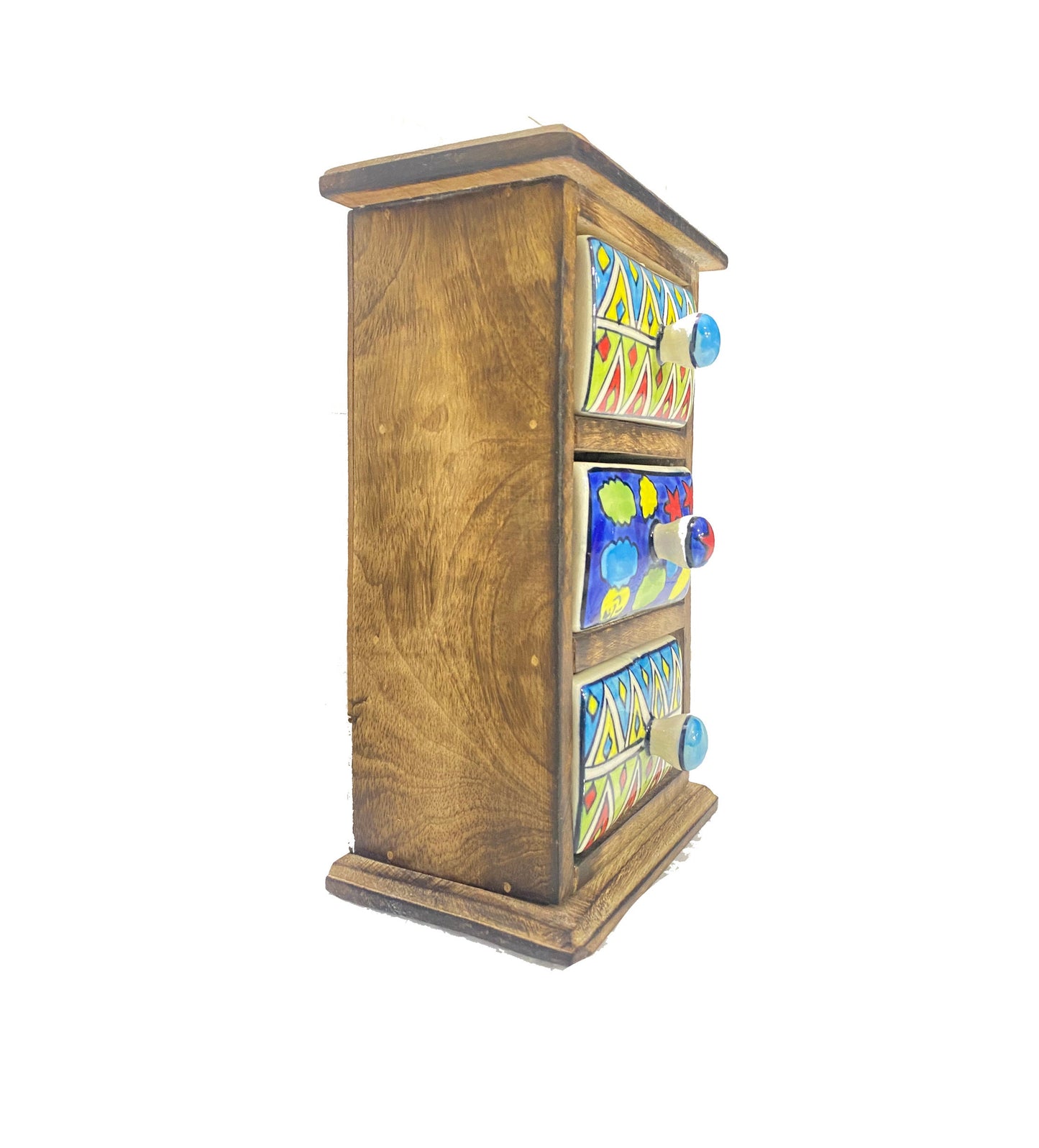 Handmade Wooden Shelf with Ceramic 3-Drawer - Antique Brown