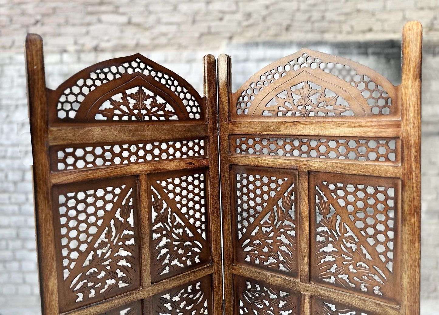 Mid century Mesh and block Style 5 feet height Wooden Folding Divider, Partition, Handmade Self standing separator