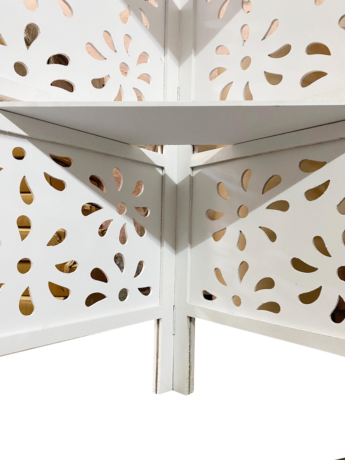 Handmade White Wooden Folding Room Divider with Shelves