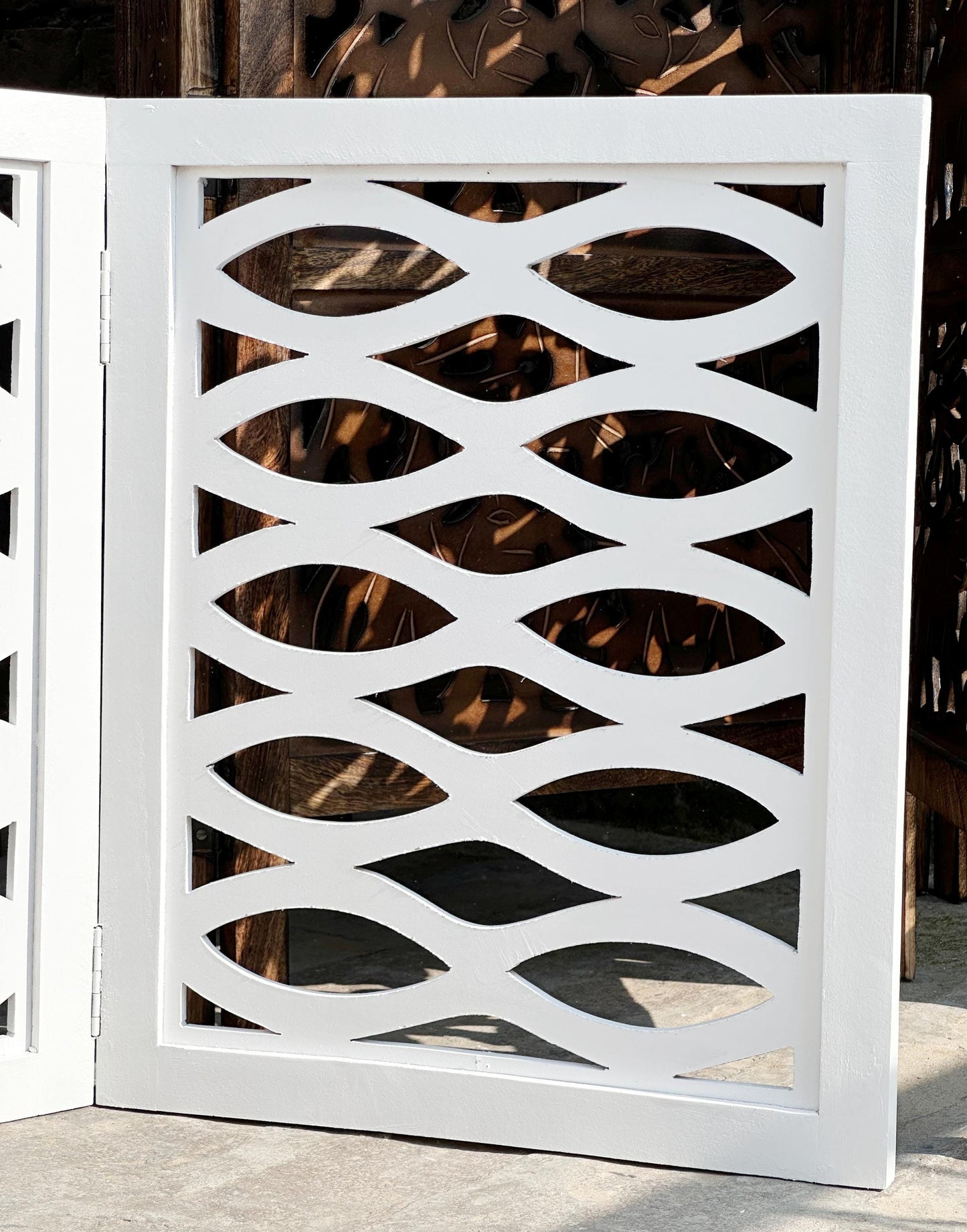 Mid-Century Modern White Wood Folding Divider: Handmade Pet/Baby Partition