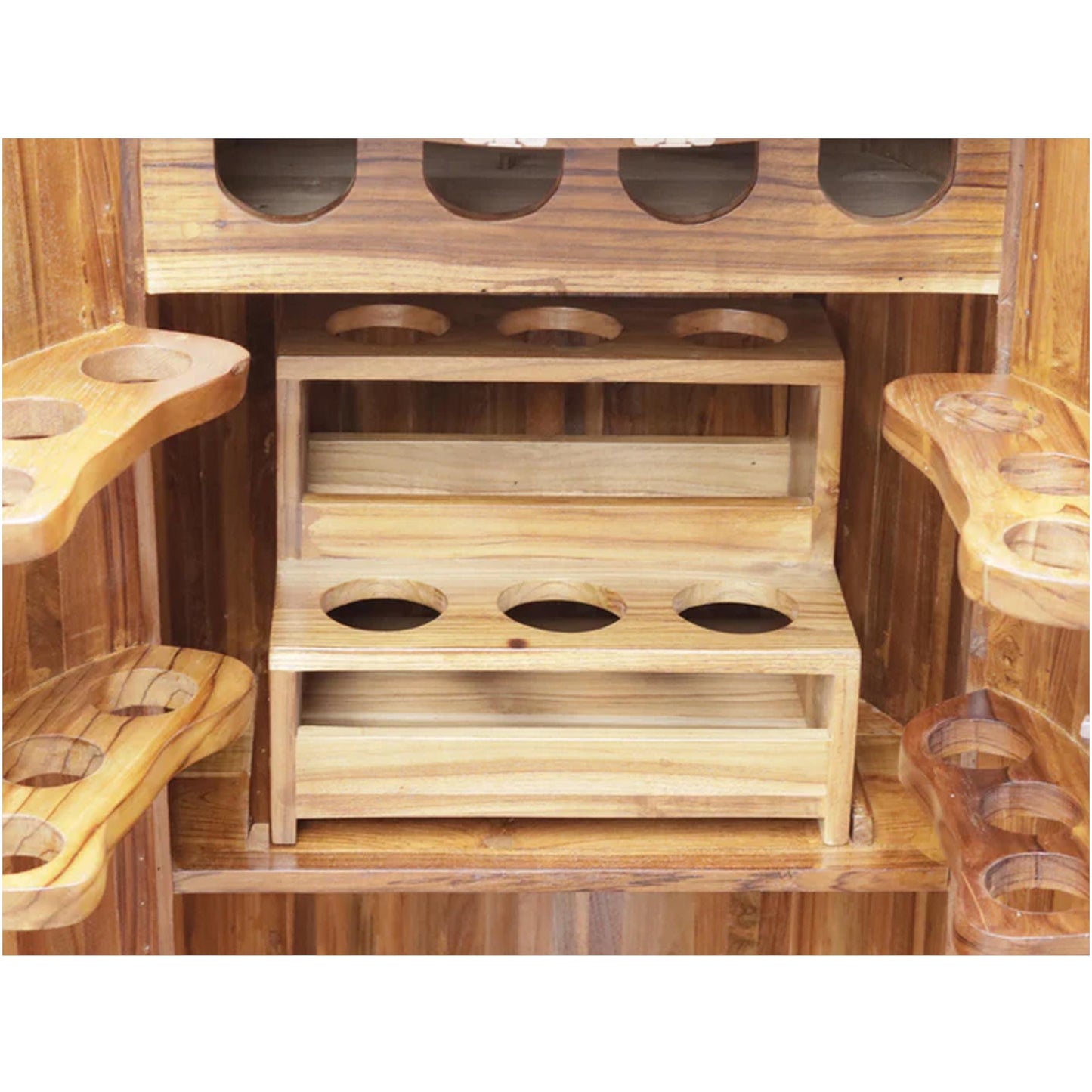 Mid Century Bar Cabinet: Teak Wood Bottle Console - Hand Painted