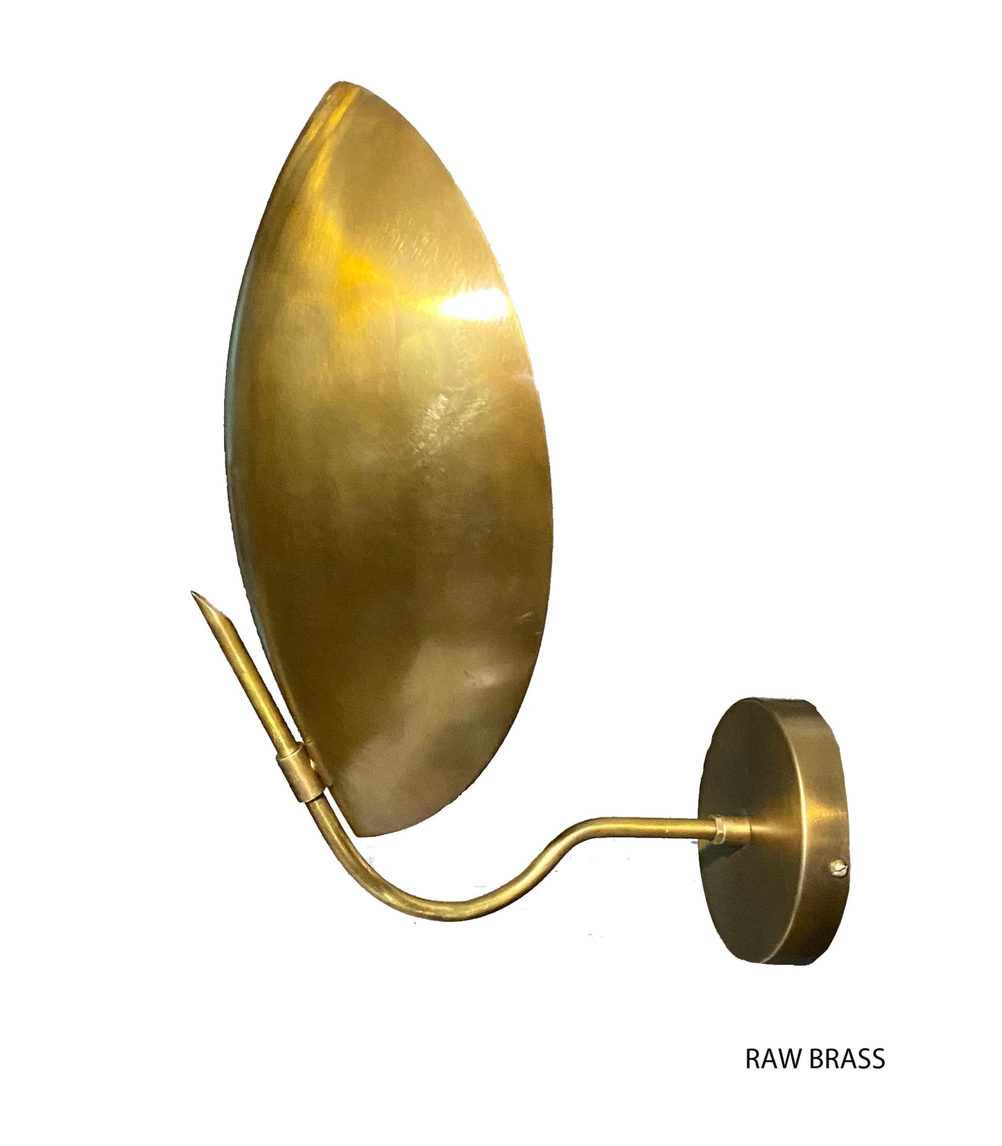 Mid Century Brass Wall Sconce: Handmade Curved Disk Light Fixture