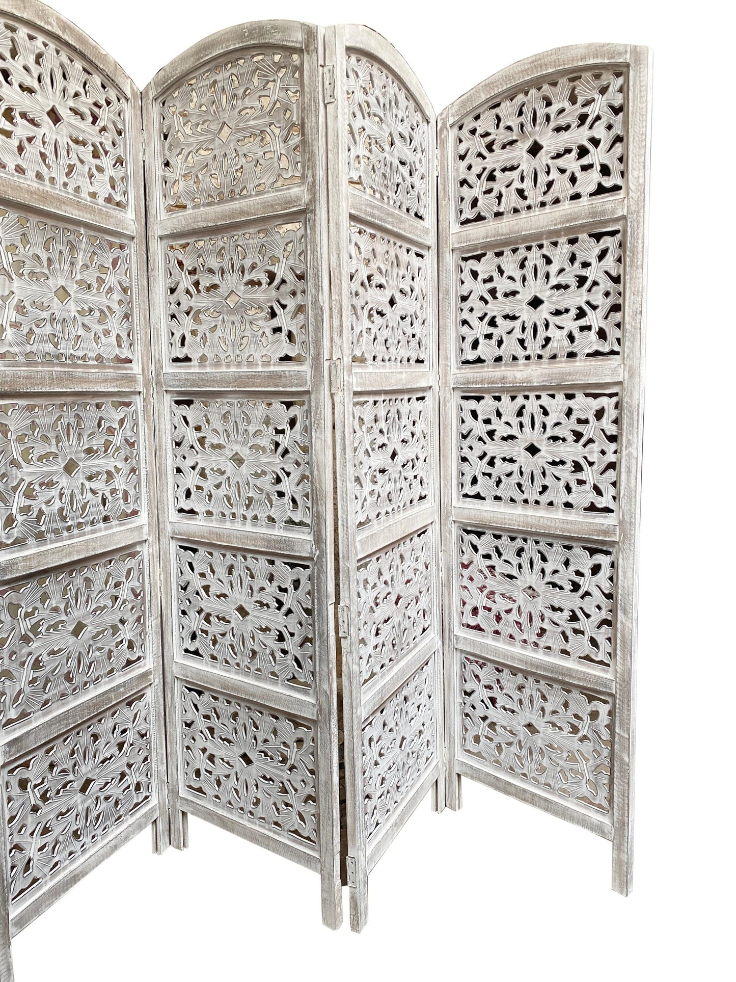 Handmade Rustic White Wood Room Divider: Mid-Century Modern Partition