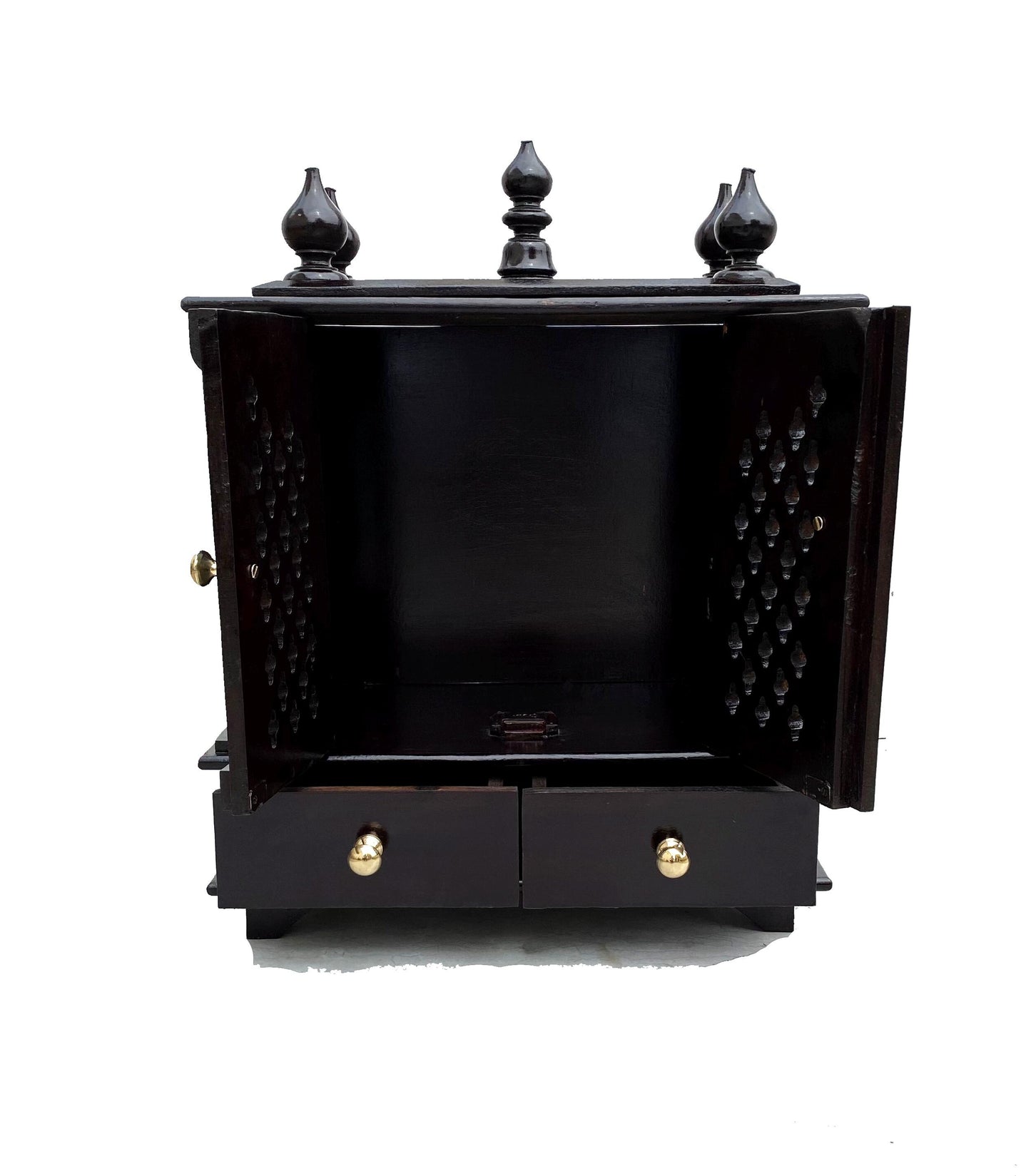 Handmade Walnut Wood Temple Mandir: 2-Shelf Wooden Shrine