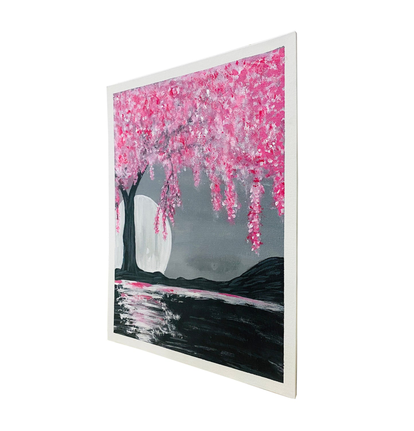 Hand Painted Full Moon With Aglaonema Tree Painting on canvas, Wall décor for home and office