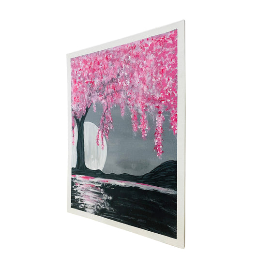 Hand Painted Full Moon With Aglaonema Tree Painting on canvas, Wall décor for home and office