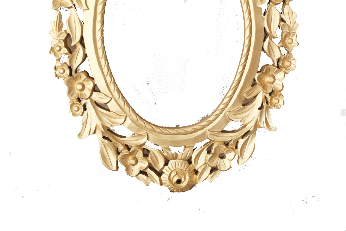 Wooden Carved Mirror Frame Wall hanging Fixture, Mid century Gold Color Frame