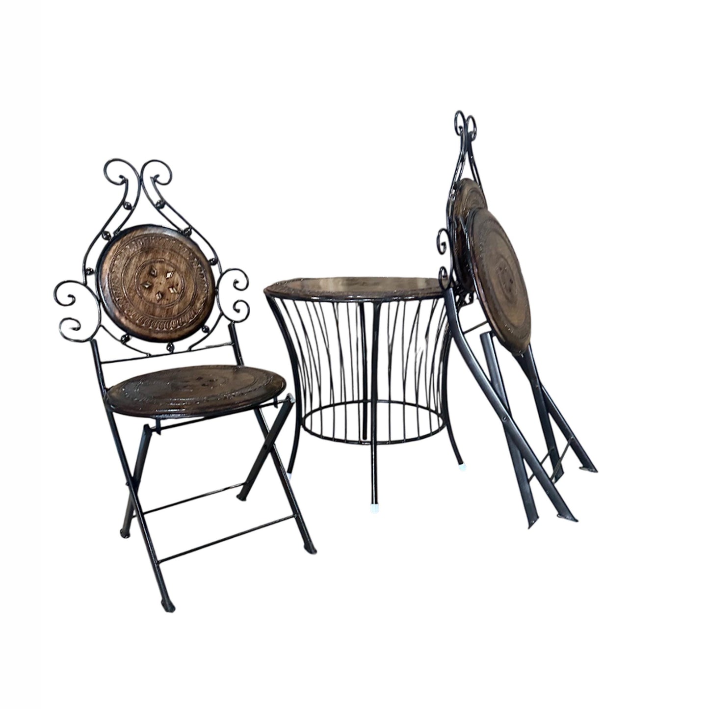 Handmade Teak & Wrought Iron Folding Chair: Outdoor Coffee Table Seating