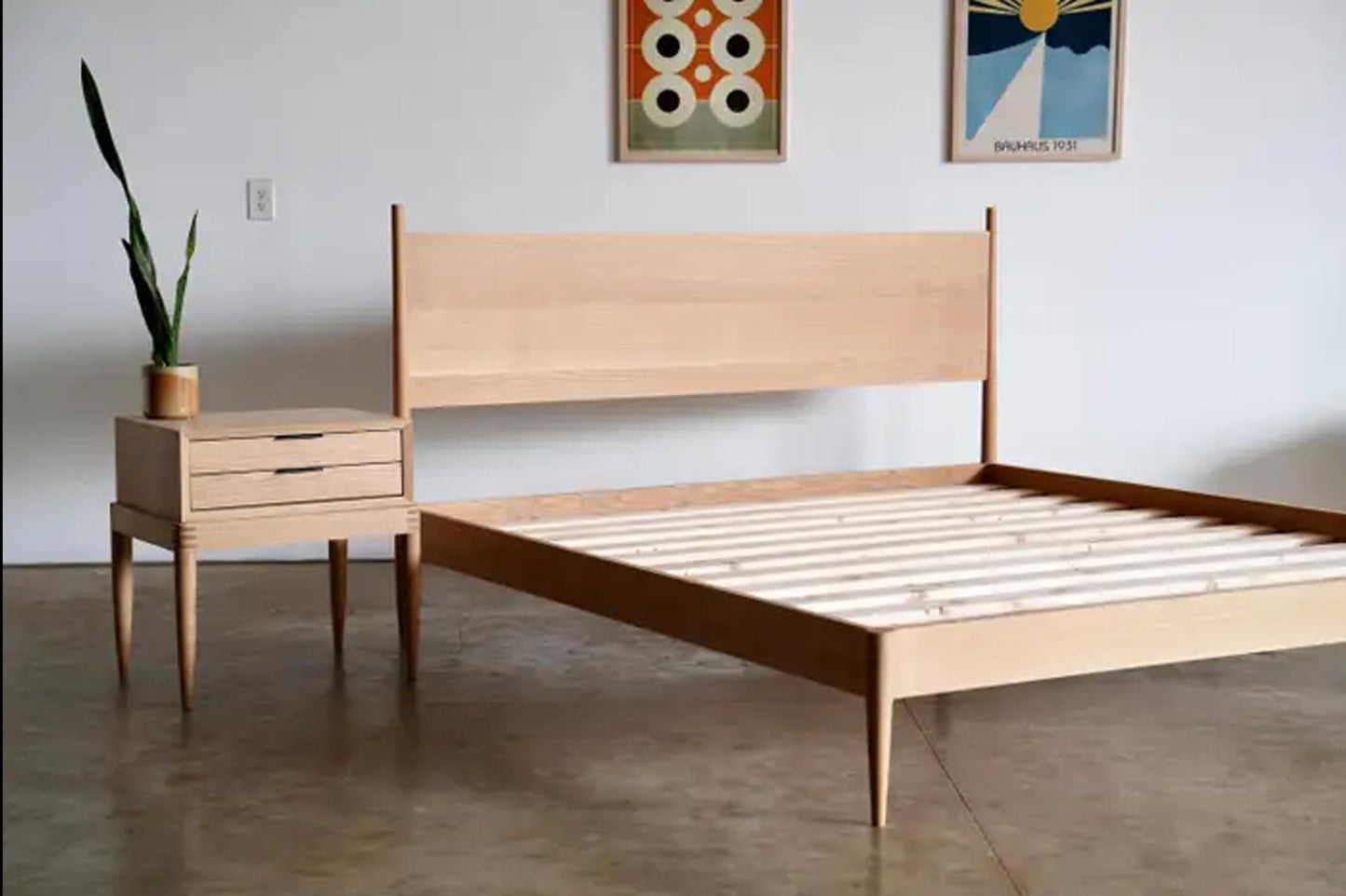 Handmade Mid-Century Modern Bed Frame: Solid Wood, Bohemian Rococo Style