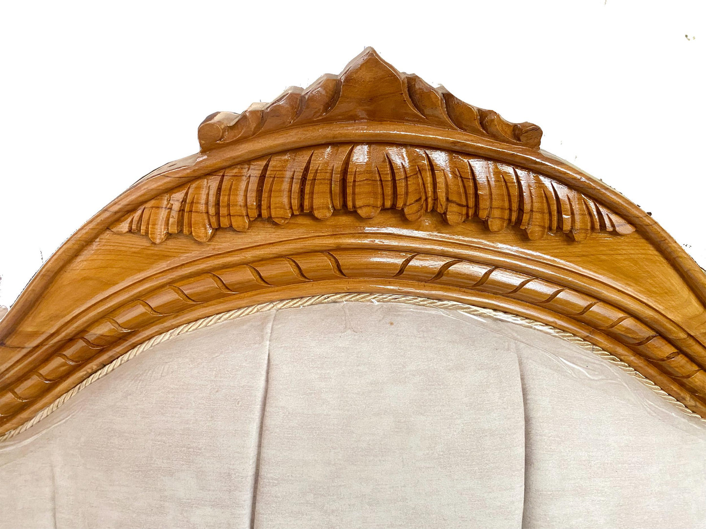 Handmade Louis XVI Style Sofa: Teak Wood, Cream Upholstery