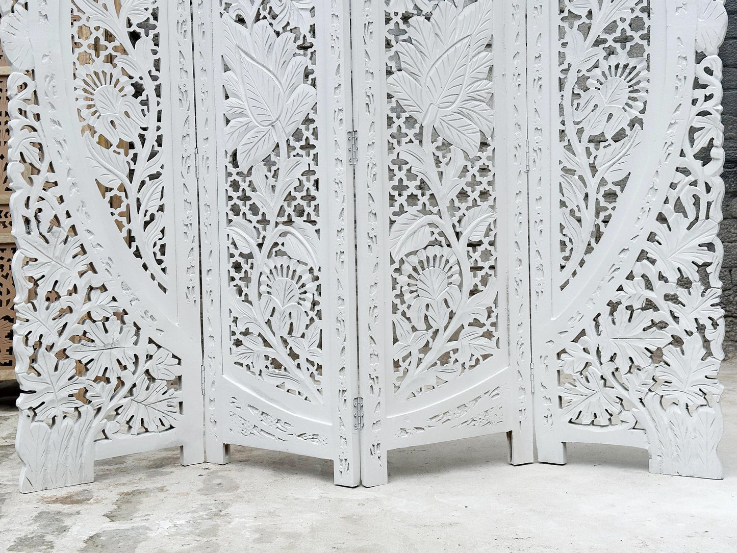 Mid Century Modern Floral Wood Folding Room Divider: Handmade Screen